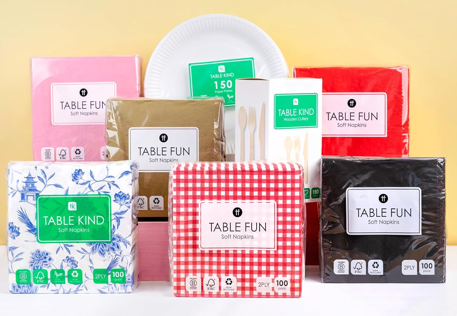 Tisch Art | 100 Großpackungen aus weichem Recyclingpapier, braune Einweg-Partyservietten, geeignet für den täglichen Gebrauch, umweltfreundlich, aus Kraftpapier, ungebleicht, kompostierbar, hergestellt in der EU, 2-lagig, 33 cm