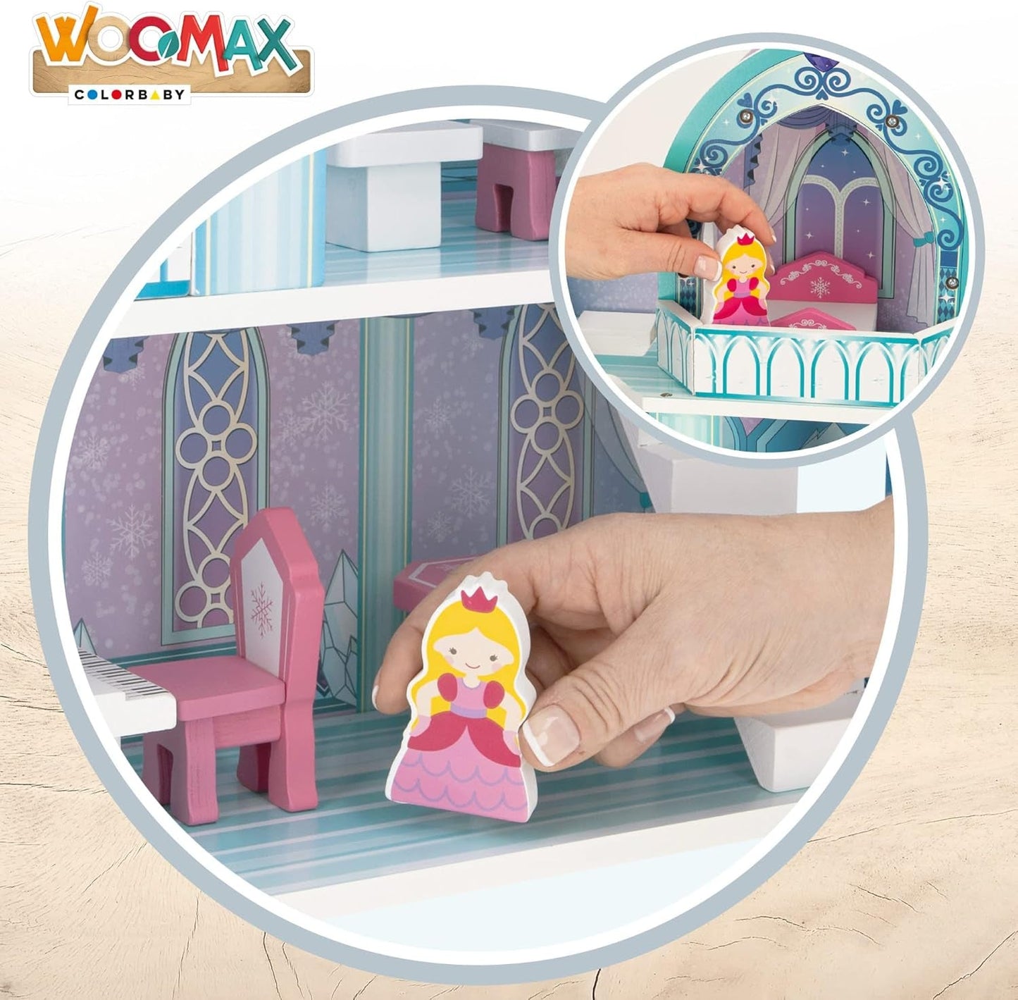 Colorbaby WOOMAX 49314 – Holzschloss 37 x 15 x 53,5 cm +3A Puppenhäuser Naty Shop