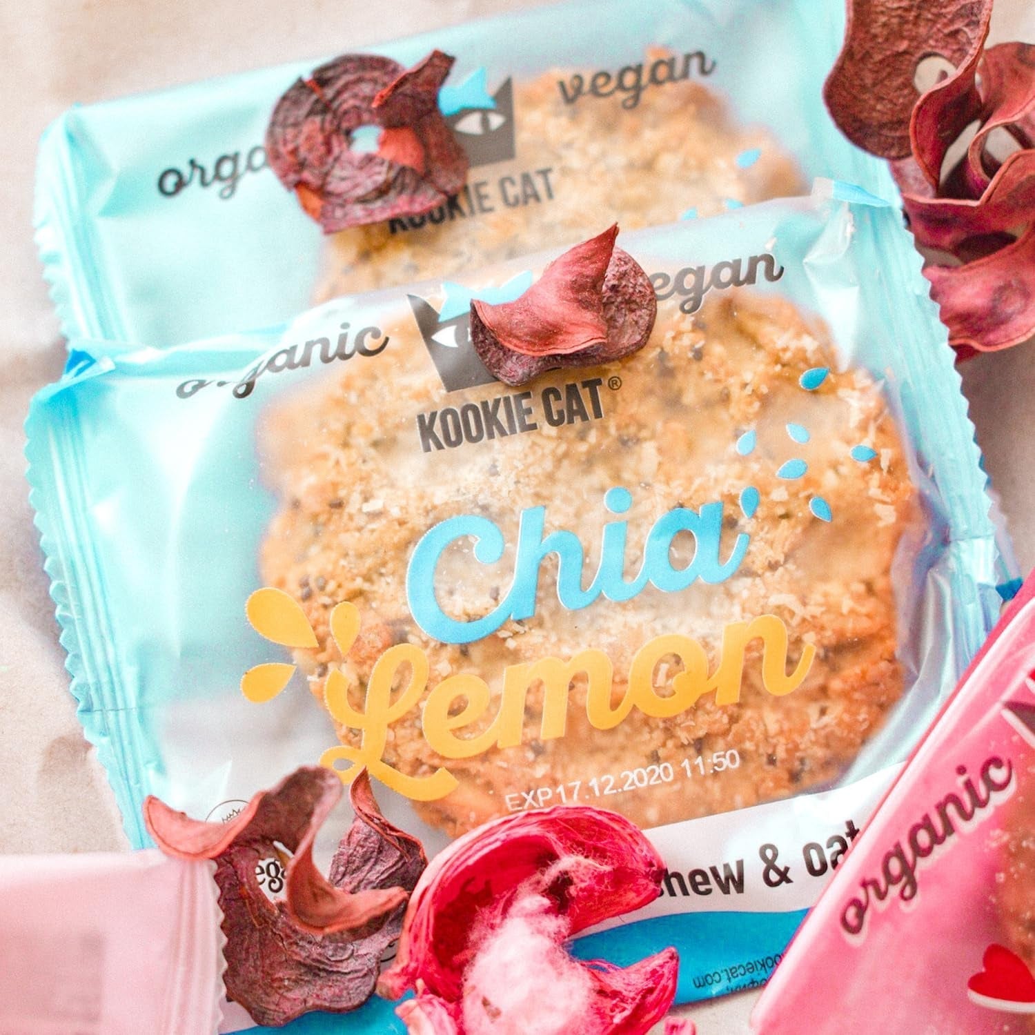 Chia und Zitrone – Einzeln verpackte vegane Kekse, glutenfrei, sojafrei, biologisch, Cashew und Hafer – 12 x 50 g Multipack