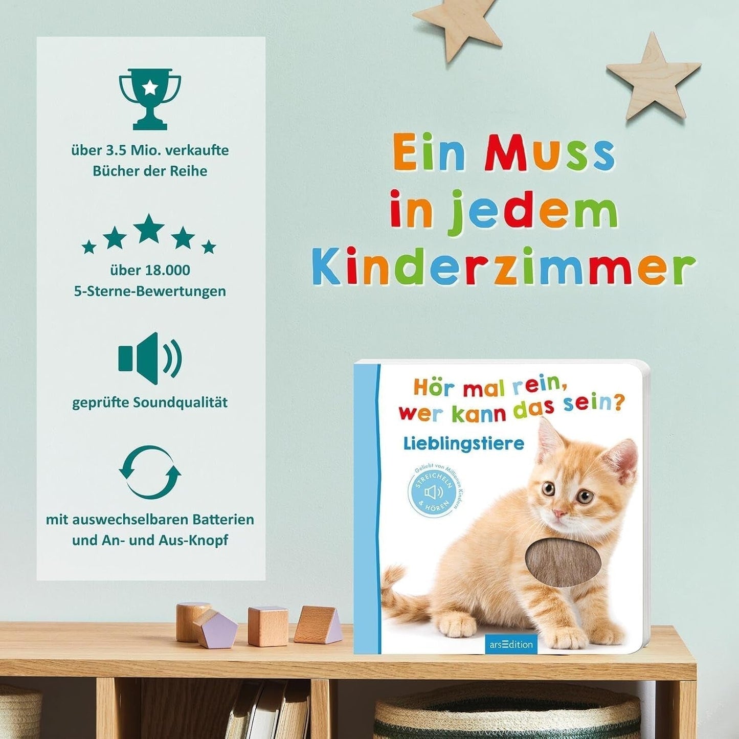 Hören Sie, wer könnte es sein? - Nutztiere: streicheln und zuhören | Hochwertiges Bilderbuch aus Pappe mit 5 Geräuschen und taktilen Elementen für Kinder ab 18 Monaten. Babyspielzeug Naty Shop