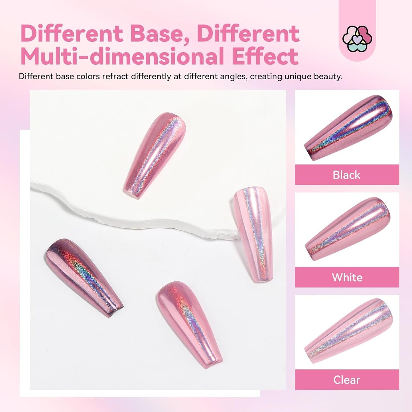 Saviland Chrom-Nagelpulver-Set – rosa Laser-Chrom-Nagelpulver mit Spiegeleffekt, Laser-Nagelkunst, Nagel-Glitzer-Maniküre-Dekorationspulver mit Schwammstäbchen, Nagel-Glitzer-Puder-Nagelstudio