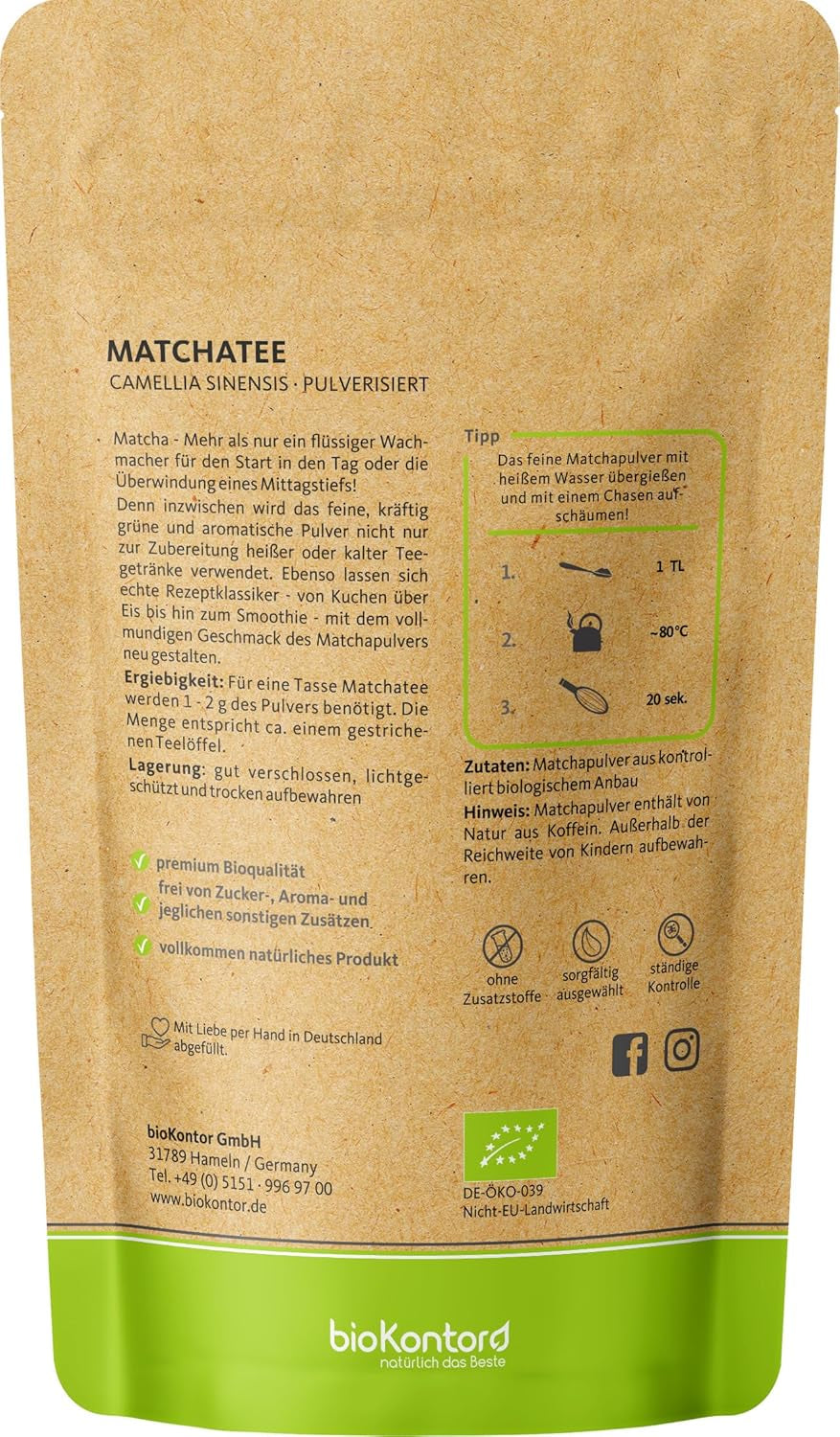 BIO Matcha-Pulver 200 g I Ohne Zusatzstoffe – 100 % natürlich I Hochwertiger japanischer Matcha-Tee I Grüntee-Pulver von