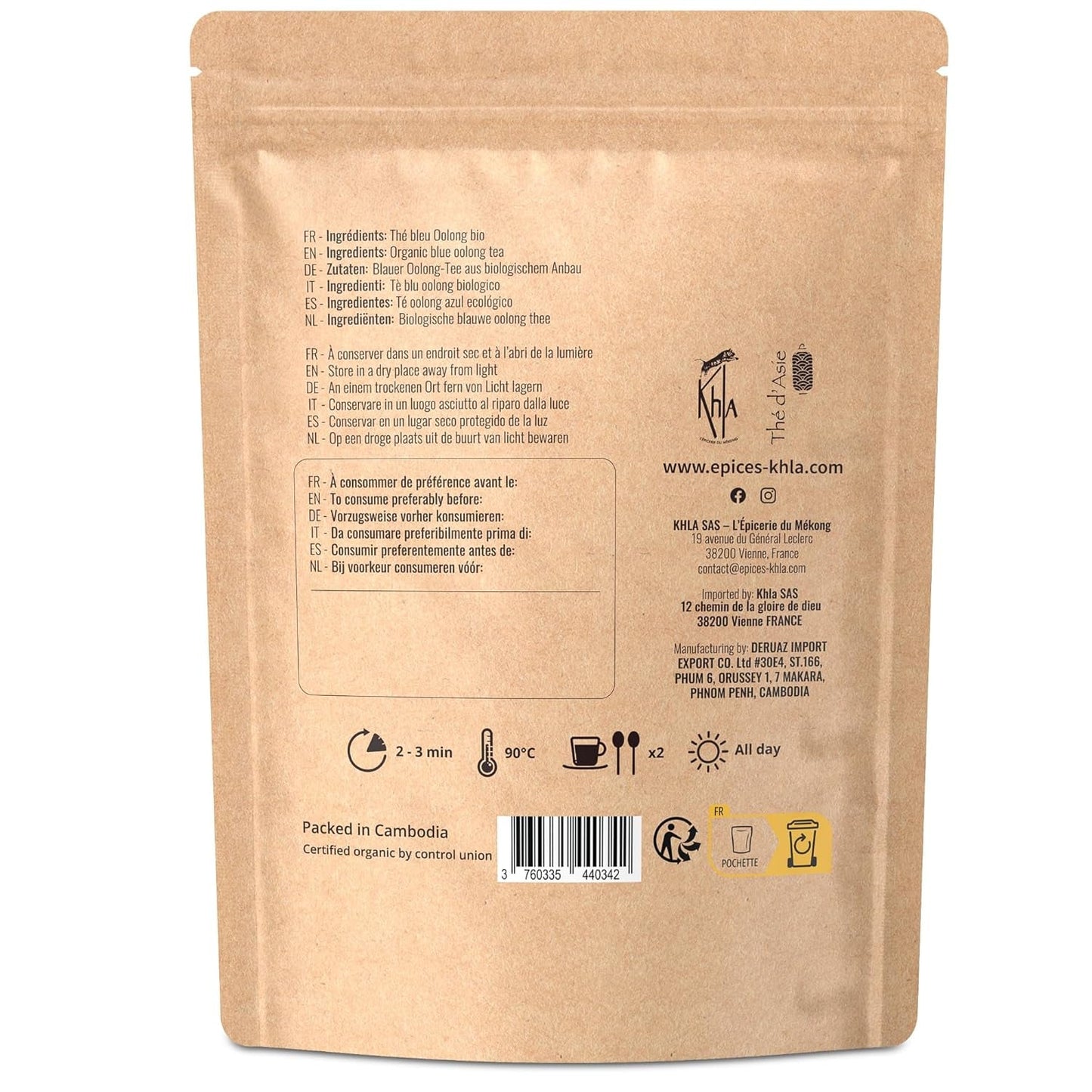 Khla – Bio-Oolong-Tee 100 g – Blauer Tee – natürlicher loser Tee – asiatischer Bio-Tee – lose und geschnitten – Kräuter- und Aufgusstee – aus China