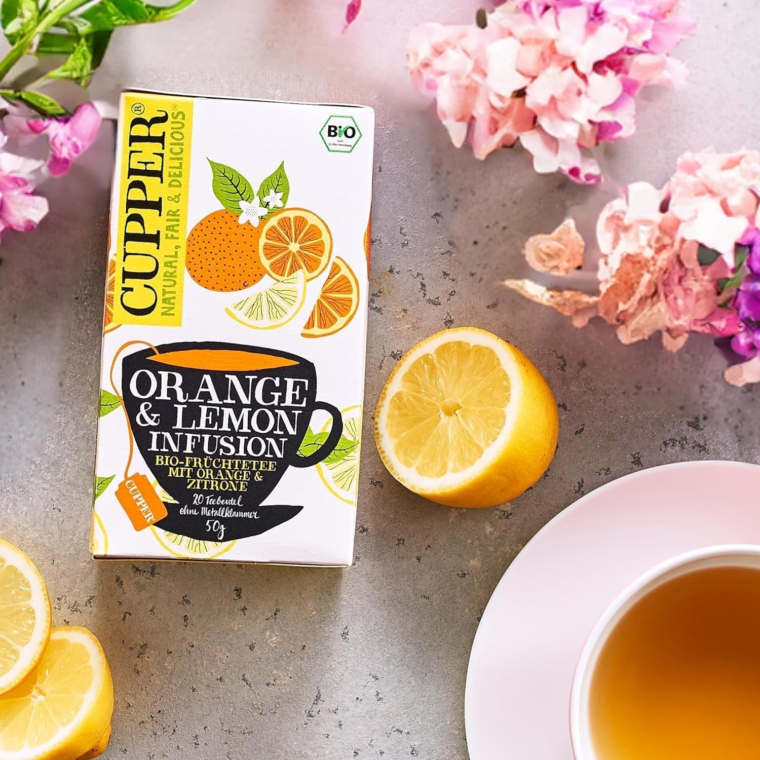 CUPPER Bio-Früchtetee „Orange & Lemon Infusion“, 20 ungebleichte Teebeutel, Bio, Fair Trade