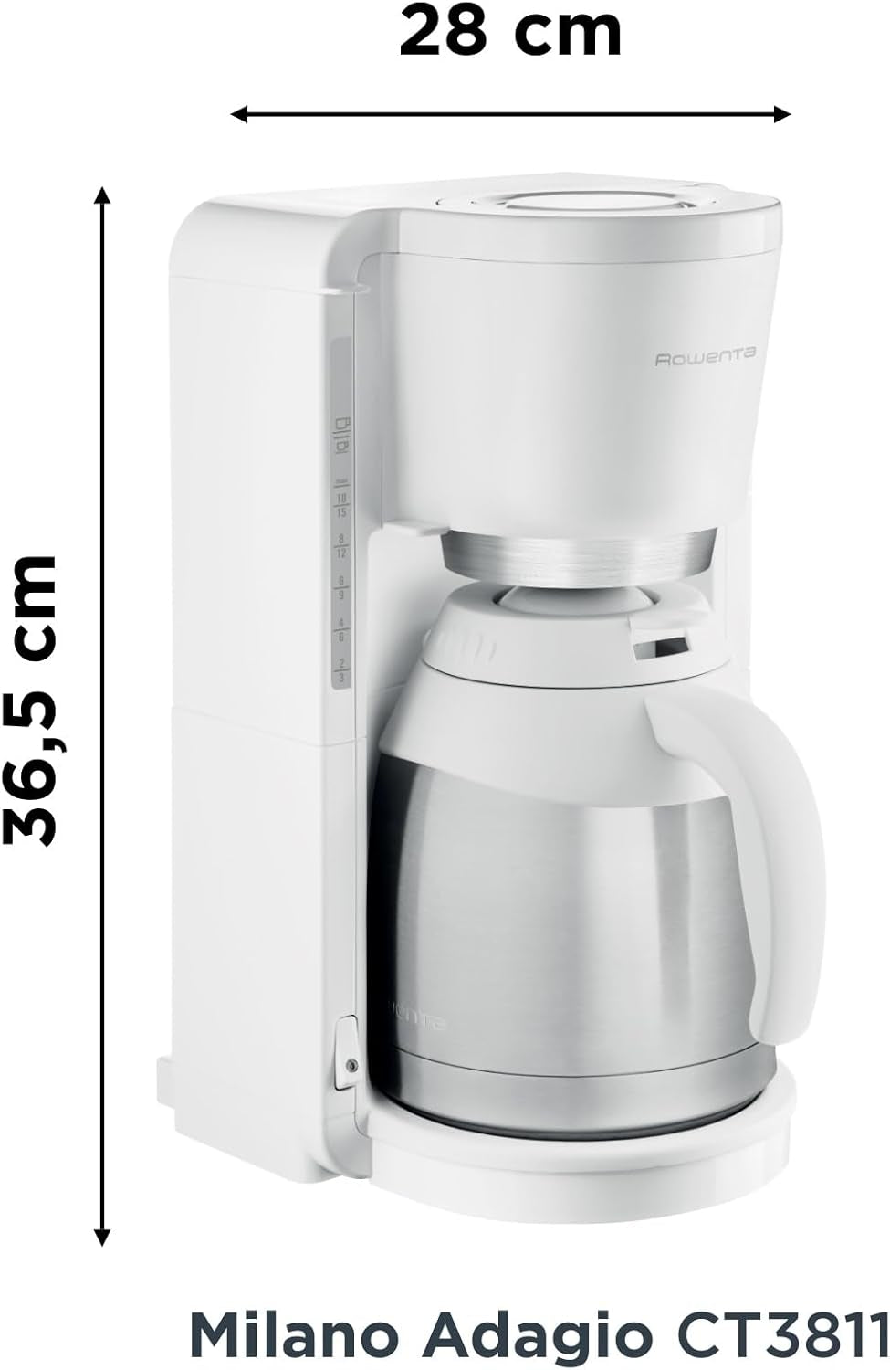 Filterkaffeemaschine Rowenta CT3811 Adagio Milano | Mit Thermokaraffe aus Edelstahl | 10-15 Tassen | Automatisches Herunterfahren | Weiß/Edelstahl