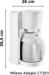 Filterkaffeemaschine Rowenta CT3811 Adagio Milano | Mit Thermokaraffe aus Edelstahl | 10-15 Tassen | Automatisches Herunterfahren | Weiß/Edelstahl