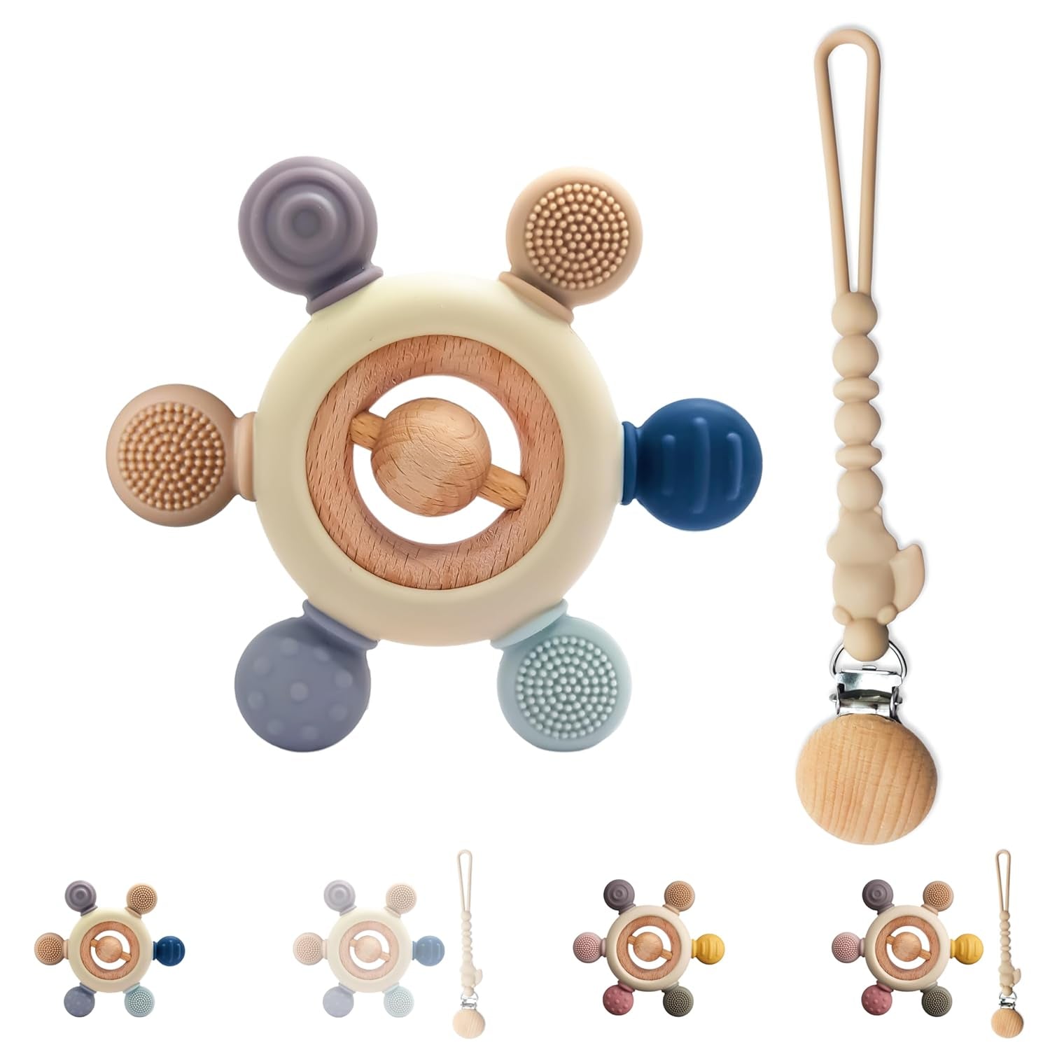 Baby-Beißring mit Schnullerkette – Zahnungshilfe – Babyspielzeug 0–6 Monate – Essentials für Neugeborene – BPA-freies Zahnungsspielzeug – Geschenkideen für Kleinkinder