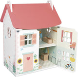 Janod – Mein erstes Puppenhaus aus Holz – 10 Zubehörteile – Puppenmöbel – magnetische Türen und abnehmbares Dach – FSC-zertifiziertes Holzspielzeug – ab 3 Jahren