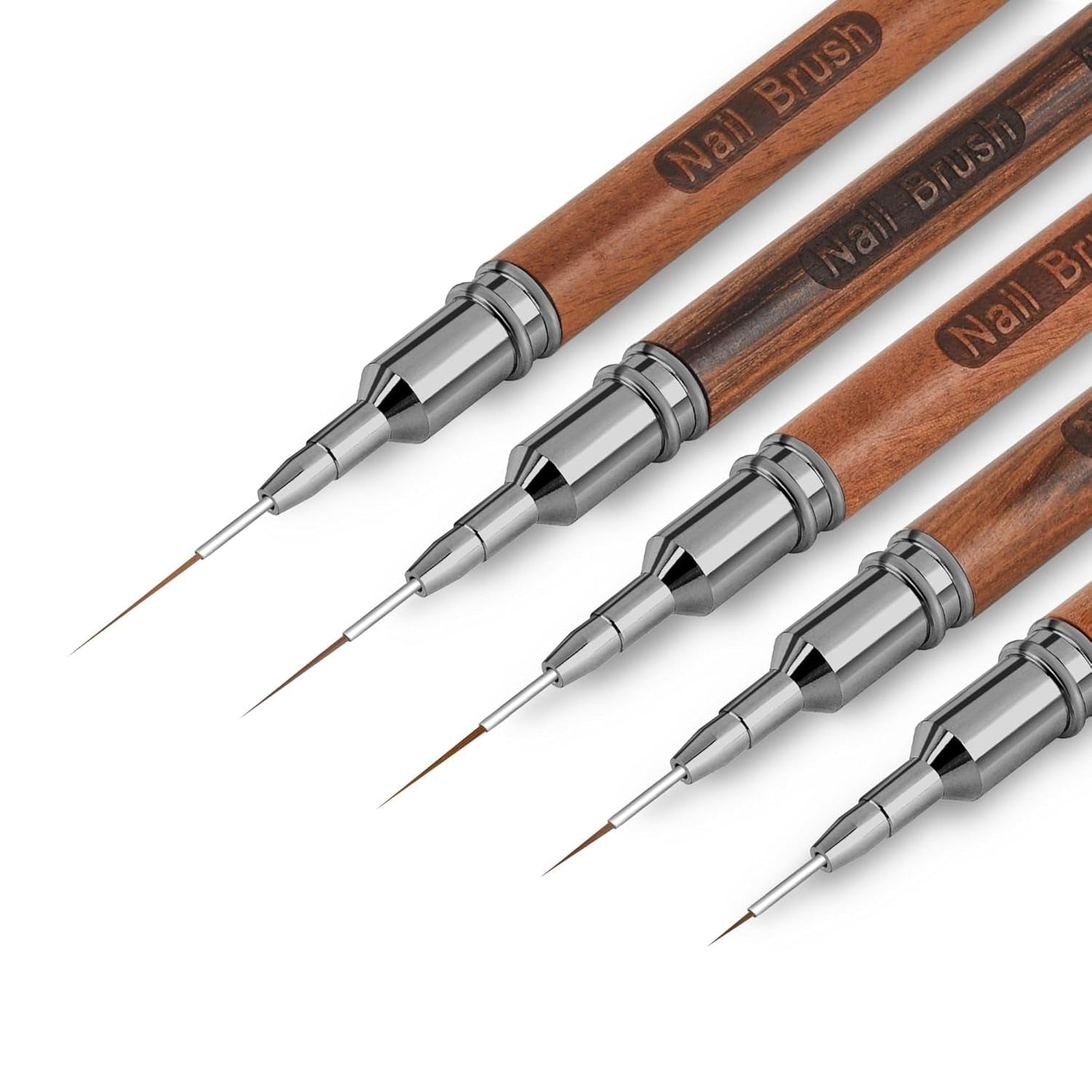Nagelpinsel, 5-teilig, Nagelkonturpinsel, Maldesign-Pinsel-Set, Nagelpunkt-Zeichenwerkzeug für lange Linien, dünne Details, feines Zeichnen in der Größe 6/9/12/15/18 mm, Schwarz