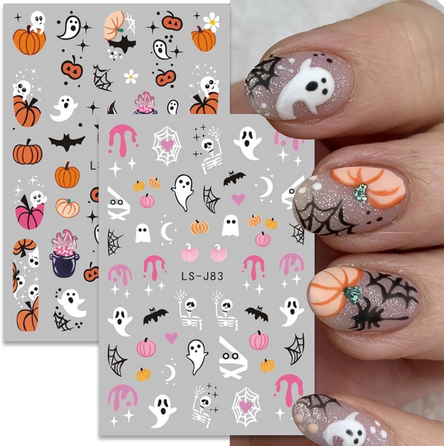Nagelsticker Halloween, 8 Blätter Halloween Nagelsticker, Kürbis Nail Sticker, Nail Art, Nagel Charms, Nagel Zubehör, Nageldesign, Weihnachten (Typ A)