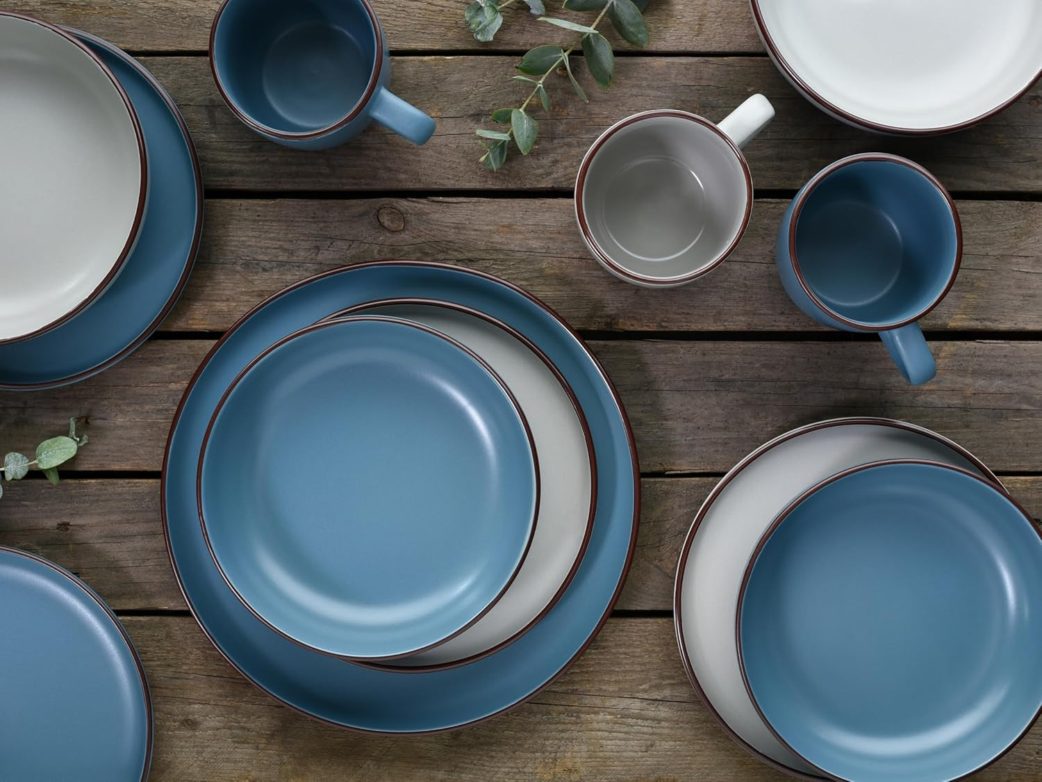 CreaTable, 21016, Serie Modern Scandic Blue-Grey, 16-teiliges Tafelservice, Kombiservice aus Porzellan, spülmaschinen- und mikrowellengeeignet, hochwertige Verarbeitung