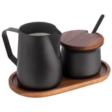 Milch- und Zuckerset APS 634, 5-teiliges Set, Akazienholz, Edelstahl, Antihaftbeschichtung, schwarz