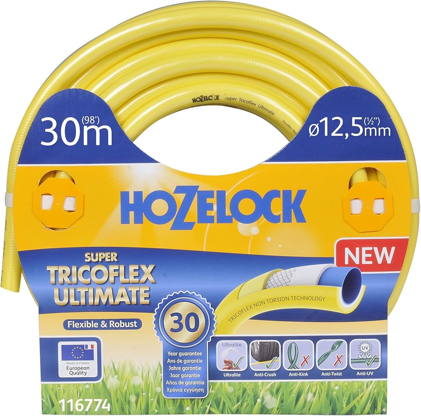 HOZELOCK - Super Tricoflex Ultimate Schlauch Ø 12,5 mm (1/2") 30 m: leichter, robuster und formstabiler Gartenschlauch mit „TNT Non Torsion“- und „Soft&Flex“-Technologien, 40 % recyceltes PVC [116774]