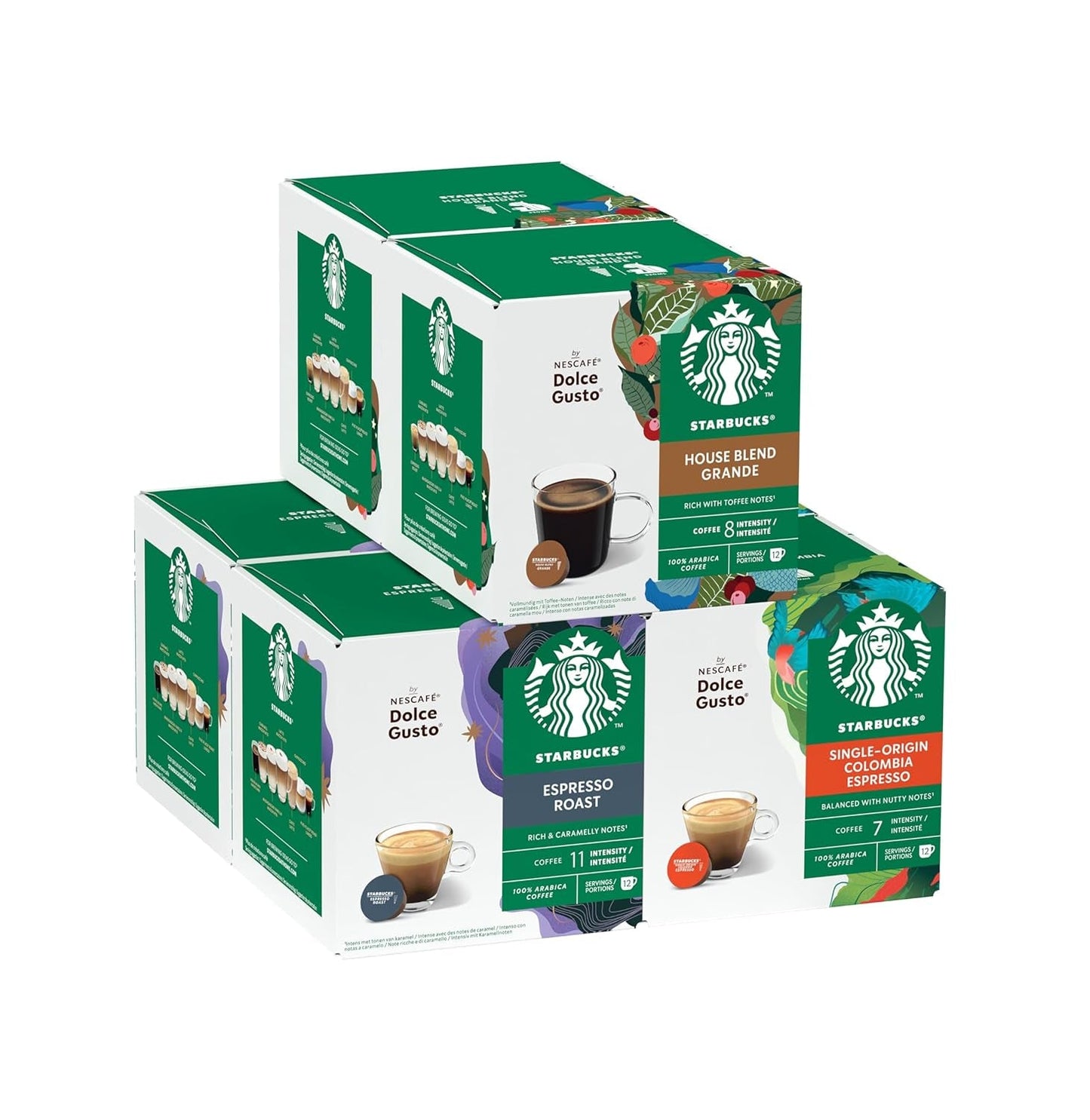 STARBUCKS Probierset, Espresso-Varianten von Nescafé Dolce Gusto Kaffeekapseln 6 x 12 (72 Kapseln) - Exklusiv bei Amazon