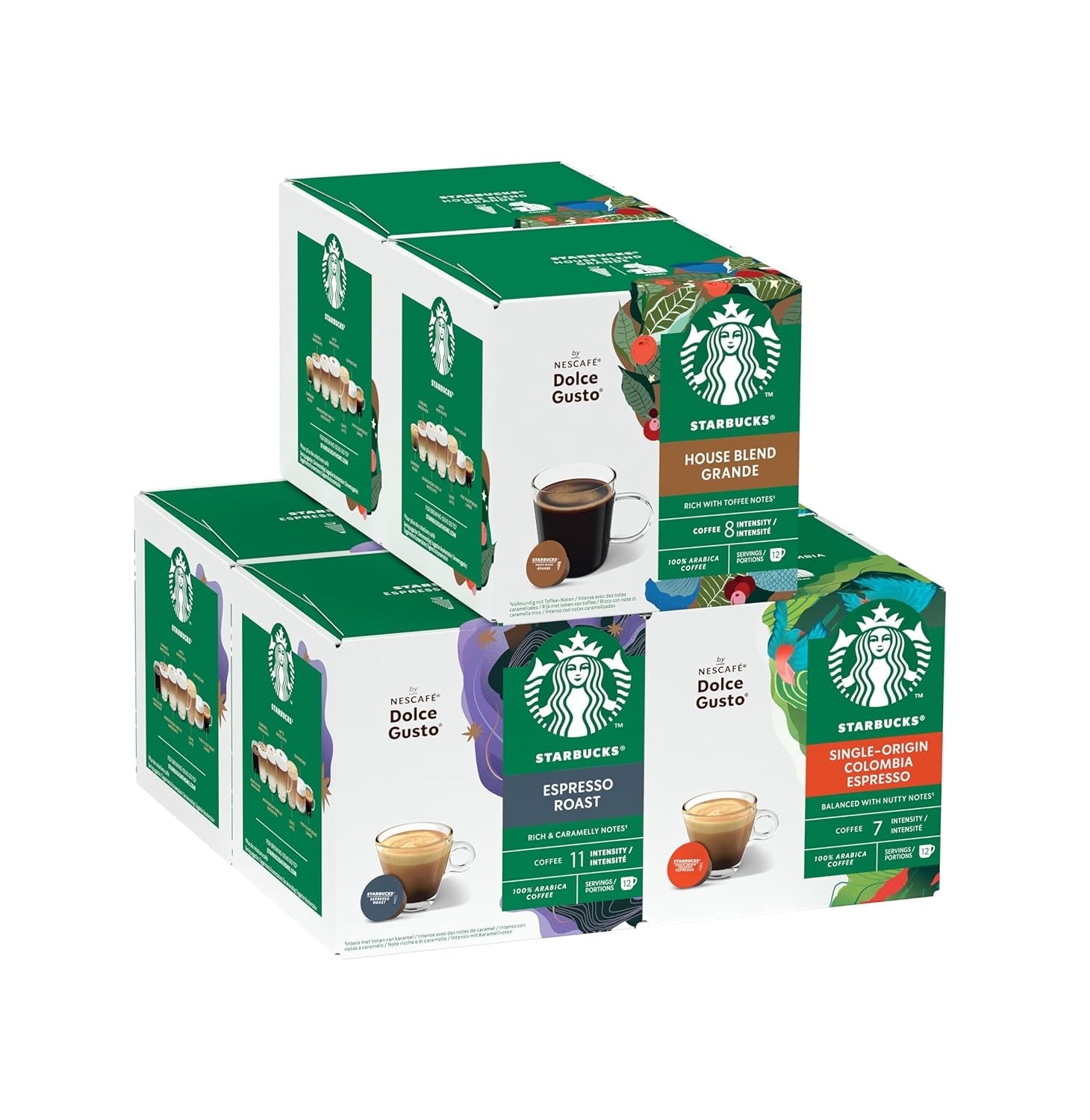 STARBUCKS Probierset, Espresso-Varianten von Nescafé Dolce Gusto Kaffeekapseln 6 x 12 (72 Kapseln) - Exklusiv bei Amazon
