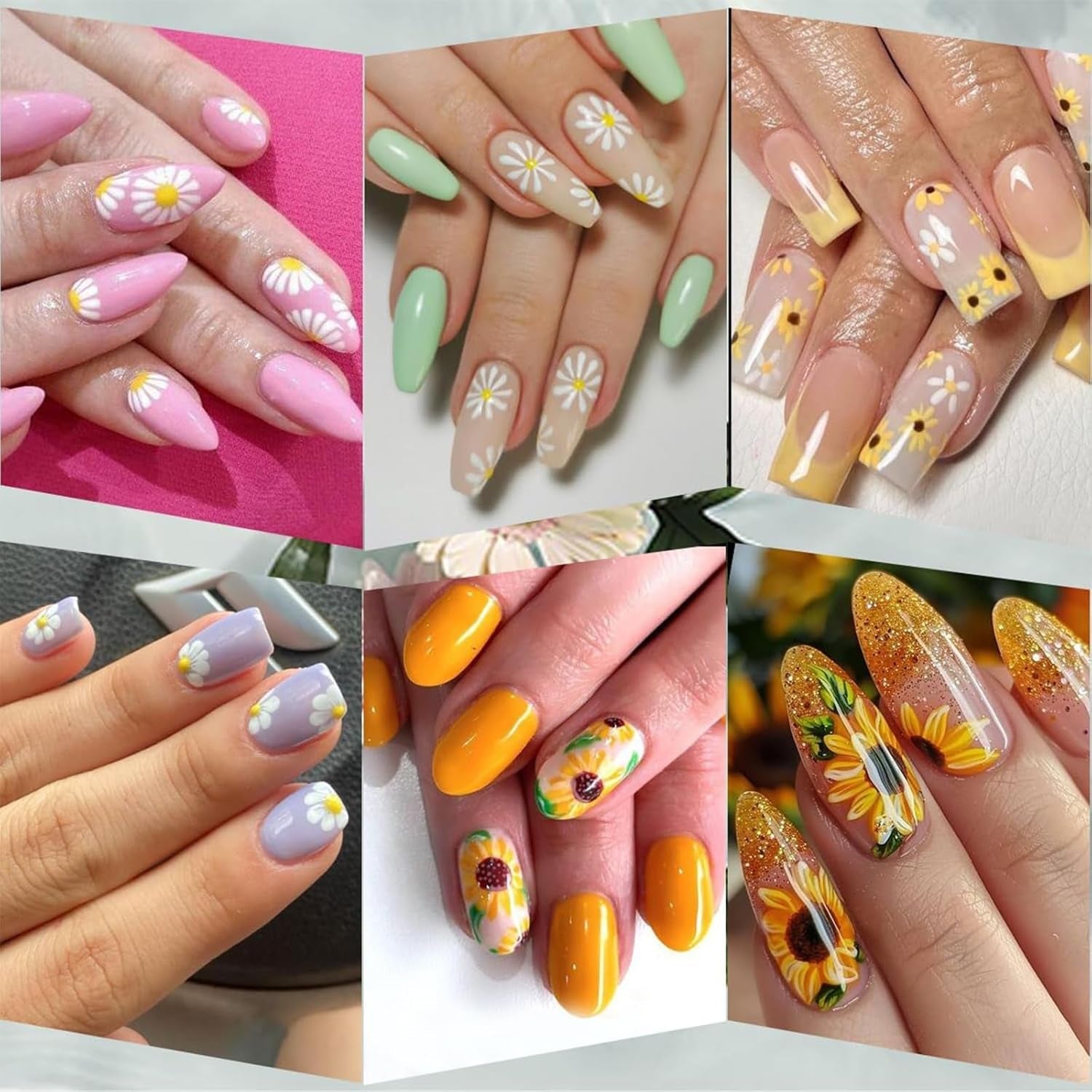 12 Blatt Nagelaufkleber mit 3D-Effekt, UV-härtend, langlebig, Blumen-Nagelaufkleber, gelb-weiße Gänseblümchen-Nagelkunstaufkleber