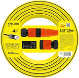 Gartenschlauch Cellfast GELB, leicht, langlebig, 4-lagig, mit Sprinkler, UV- und algenbeständig, verdrehsicher, REACH-Technologie, 20 bar, -10/+50°C, 1/2"-Verschluss, 15m