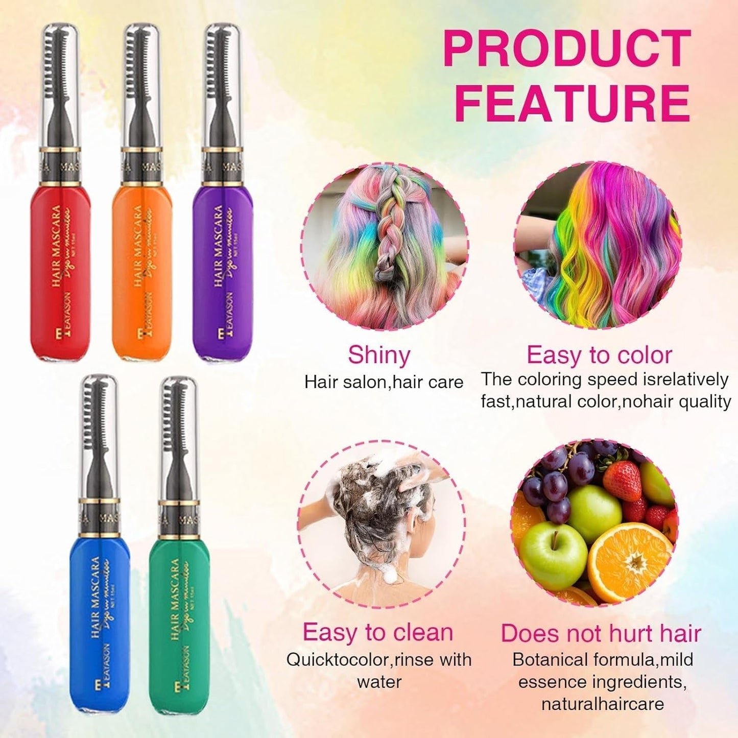 5 Farben Temporäre Haarfarbe für Kinder, waschbare Farbe, Mascara, Haarkreide, Salon-Haarfarbe, Naty Shop