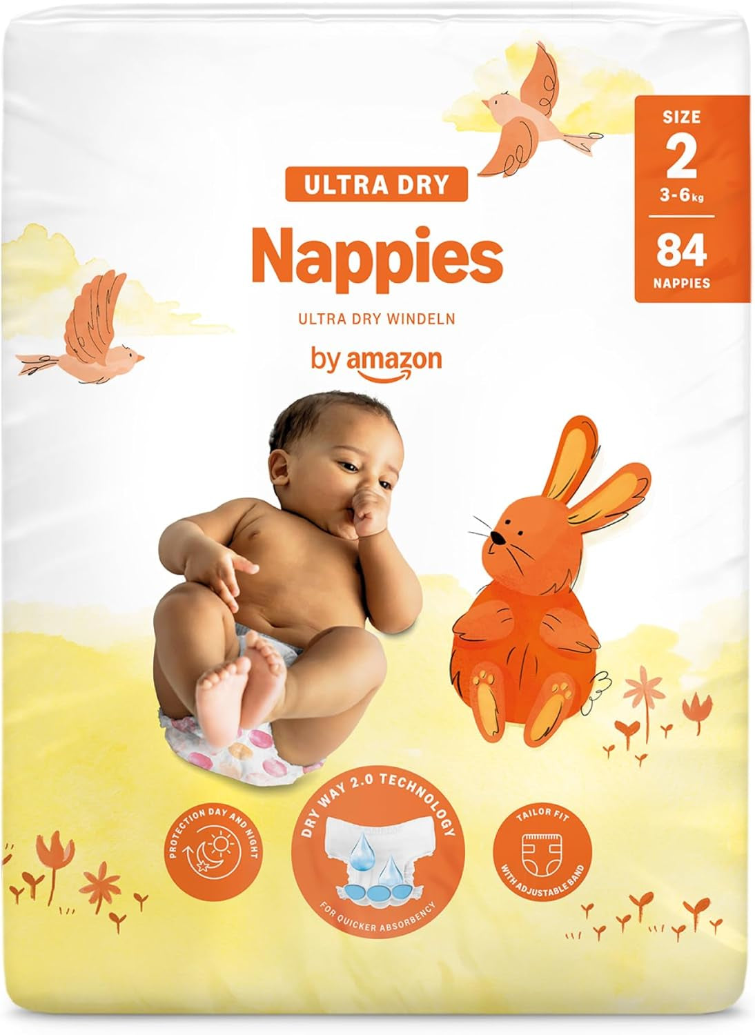 Amazon Ultra Dry Windeln, Größe 1 (2–5 kg) – Monatsbox, Weiß, 96 Stück (2 Packungen à 48 Stück) (ehemals Marke Mama Bear, identisches Produkt)