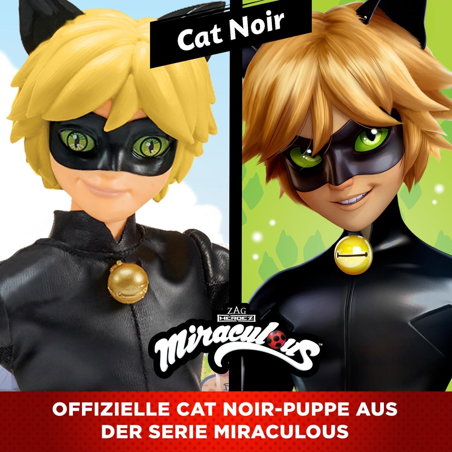 BANDAI – Miraculous Ladybug – 26 cm große Schaufensterpuppe – Motan Noir – offiziell lizenzierte Miraculous – bewegliche Motan Noir-Puppe – Spielzeug für Kinder ab 4 Jahren – P50002