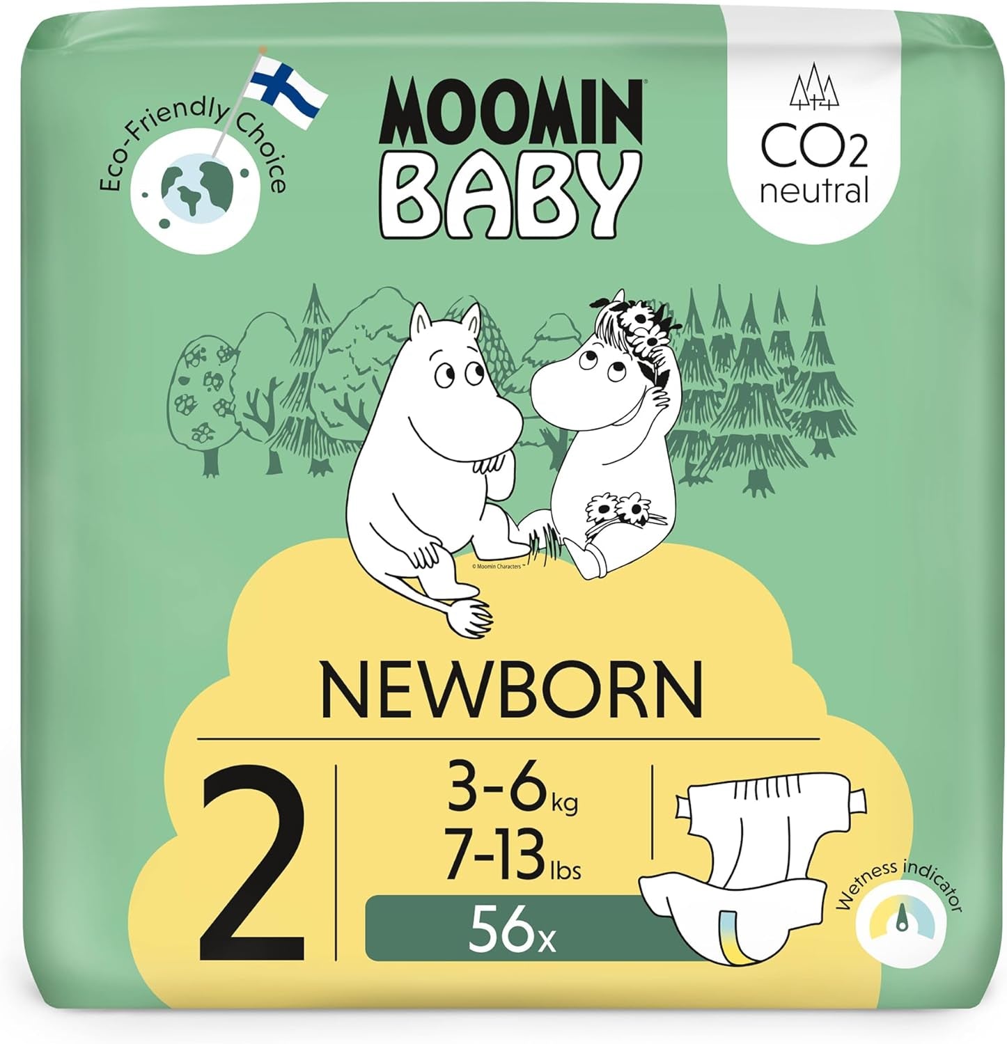 Mumin-Baby-Öko-Windeln, Größe 3, 5–8 kg, 48 Stück, hochwertige weiche Windeln | Weich und hautfreundlich, atmungsaktiv, saugfähig, keine unnötigen Chemikalien |