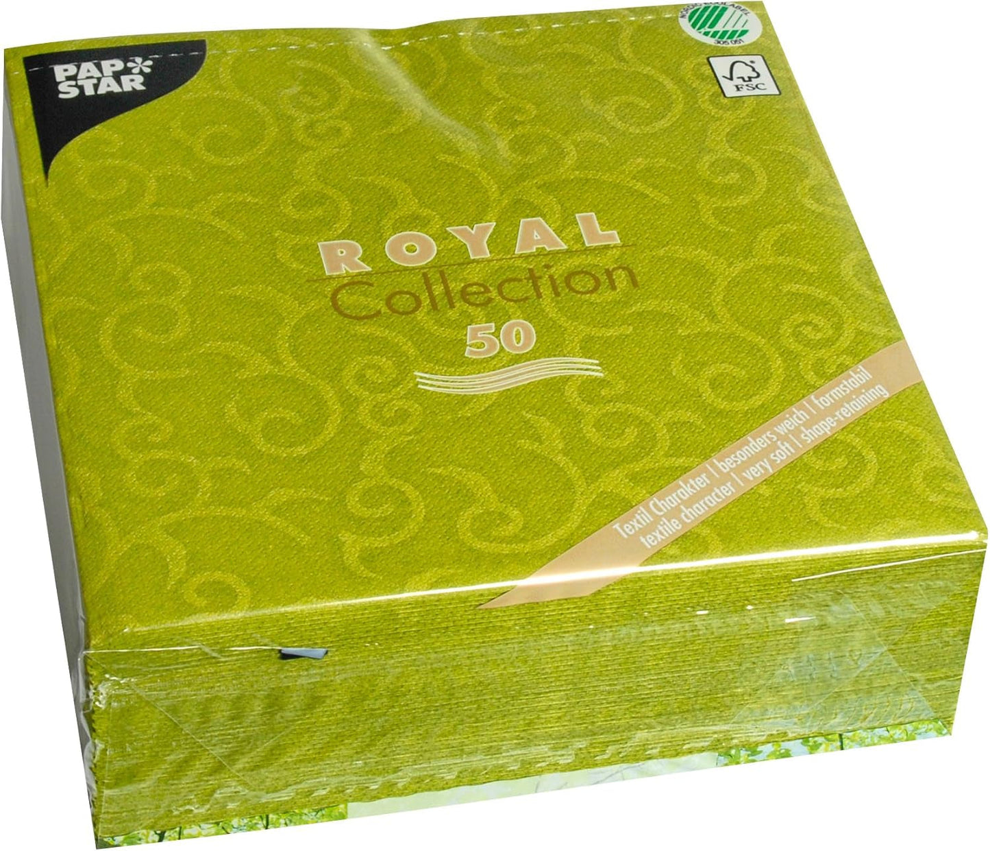 PAPSTAR 50 Servietten ROYAL Collection 1/4-Falz 40 cm x 40 cm Olivgrün Casali 84883 Dekoservietten Tischdekoration für Hochzeit, Taufe und Gastronomie