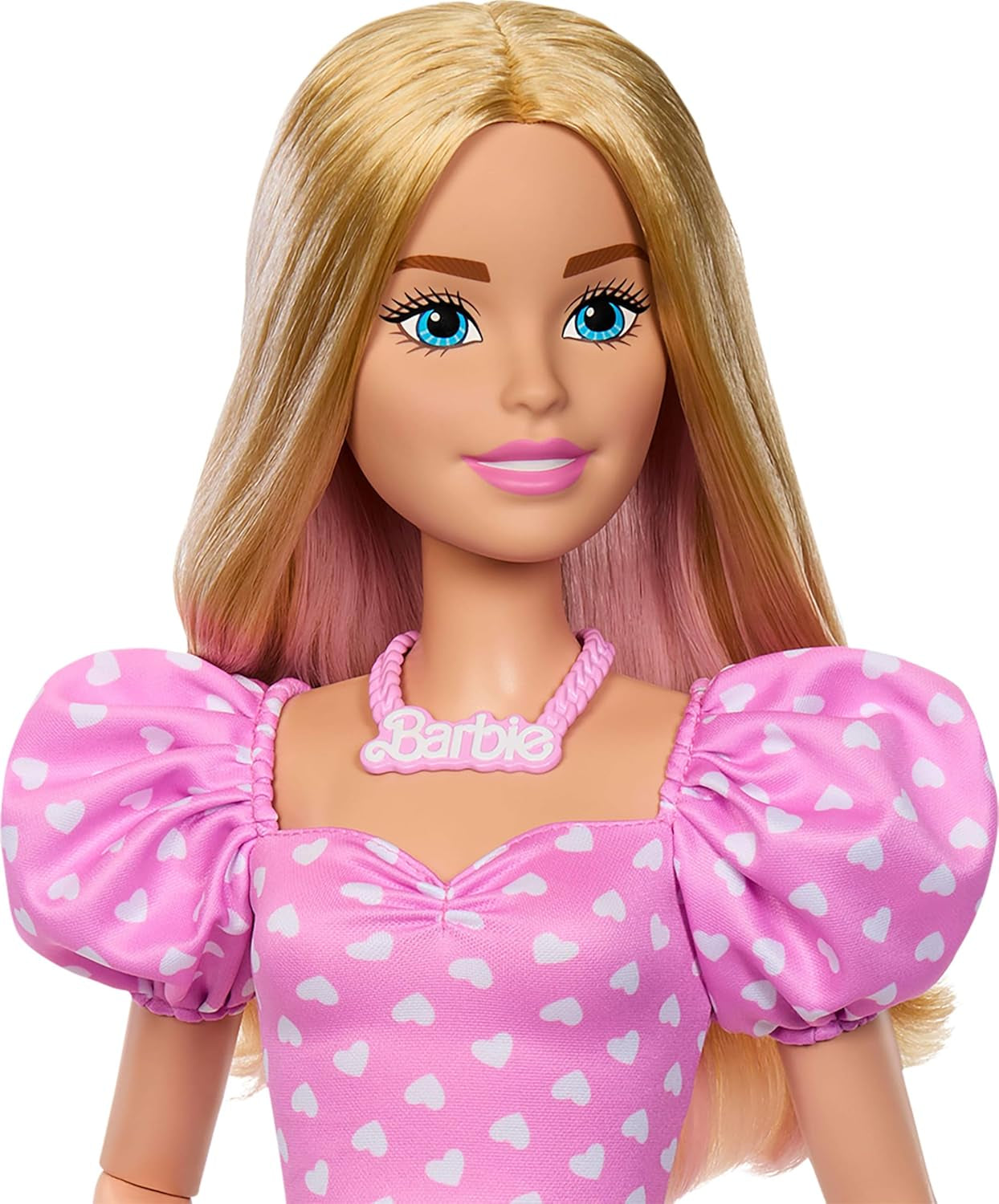 Modische Barbie-Puppe, 71 cm, blond, mit abnehmbarer Kleidung, rosa Oberteil, Jeansrock, Cowboystiefeln, Halskette und Handtasche HYT84