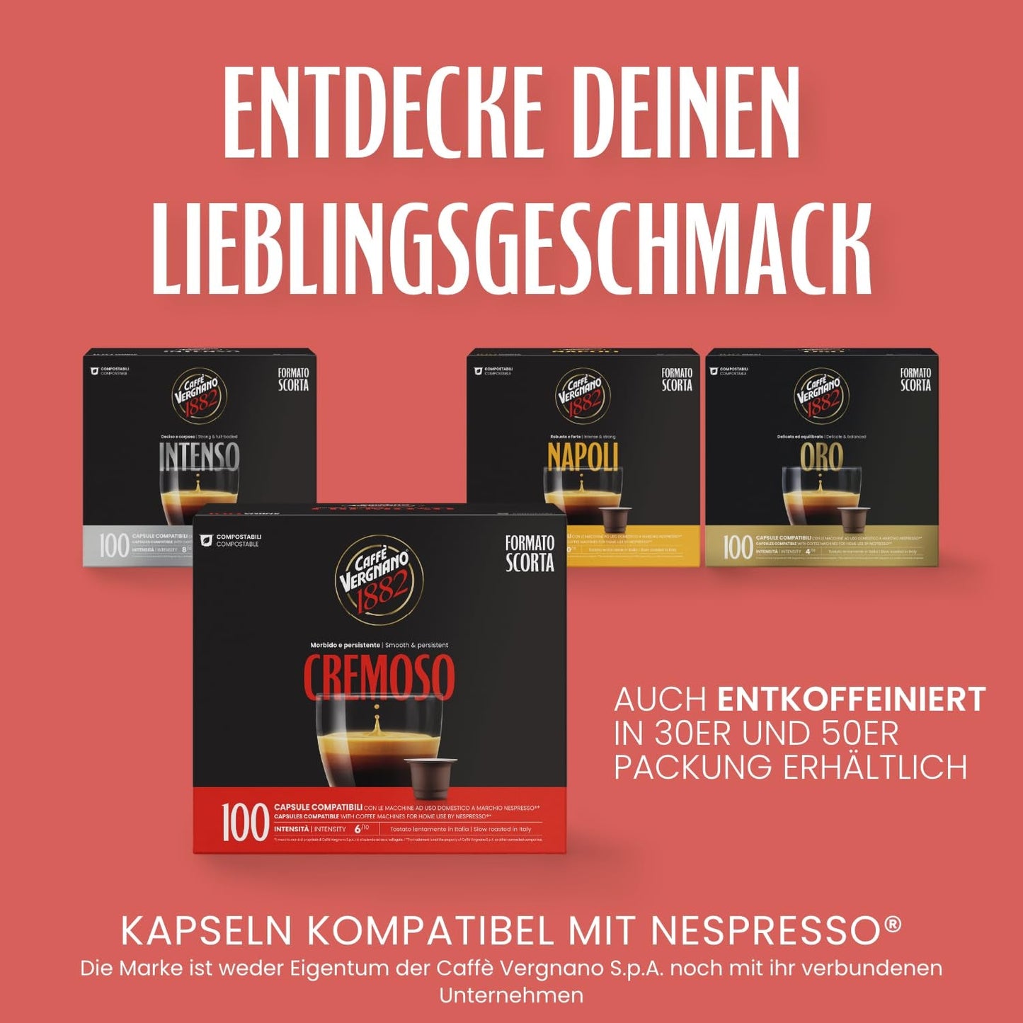 Caffè Vergnano 1882 – Èspresso kompostierbare Kaffeekapseln, kompatibel mit Nespresso, Cremoso (cremig) – Packung enthält 100 Kapseln