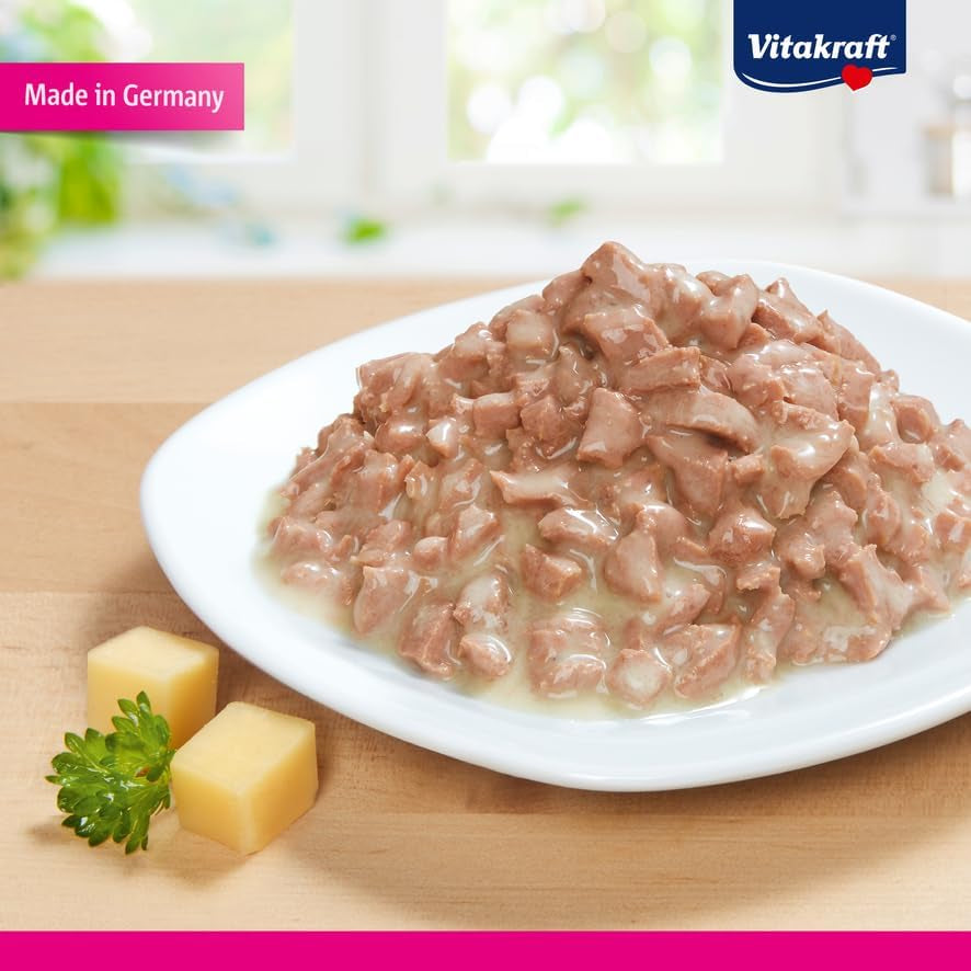 Vitakraft Poésie Création, Nassfutter für Katzen, Nassfutter für Katzen in Soße, mit Truthahn in Käsesoße, Multipack, ohne Zusatz von Zucker oder Getreide (15 x 85 g)