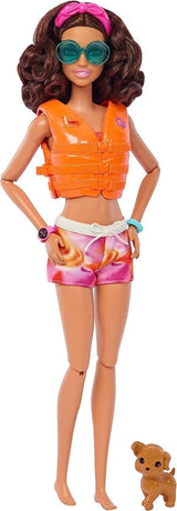Barbie-Surfer-Puppe mit Surfbrett und Griff, Handtuch und Radio für Strandabenteuer und Geschichten, Clips und Knöchelriemen für realistisches Surfen, ab 3 Jahren, HPL69 Naty Shop Dolls