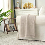 Grobstrick-Überwurfdecke, leicht, Beige, 100 % Bio-Baumwolle, Decke für Couch, Sofa, Bett, Kind, Kinderzimmer, rustikal, Shabby-Chic, modernes Bauernhaus, 152,4 x 203,2 cm, inklusive Wäschesack. Betten und Decken, Longhui-Bettwäsche