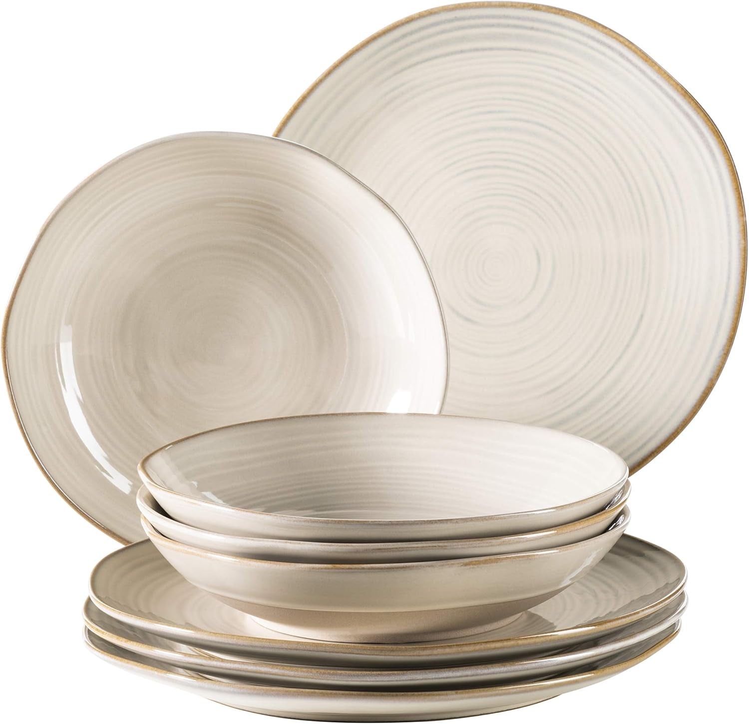 MÄSER 931371 Nottingham Vintage Series Tafelservice für 4 Personen, 8-teiliges Tafelservice, Speiseteller und Speiseteller, unregelmäßiger runder Retro-Look, Steingut, Beige