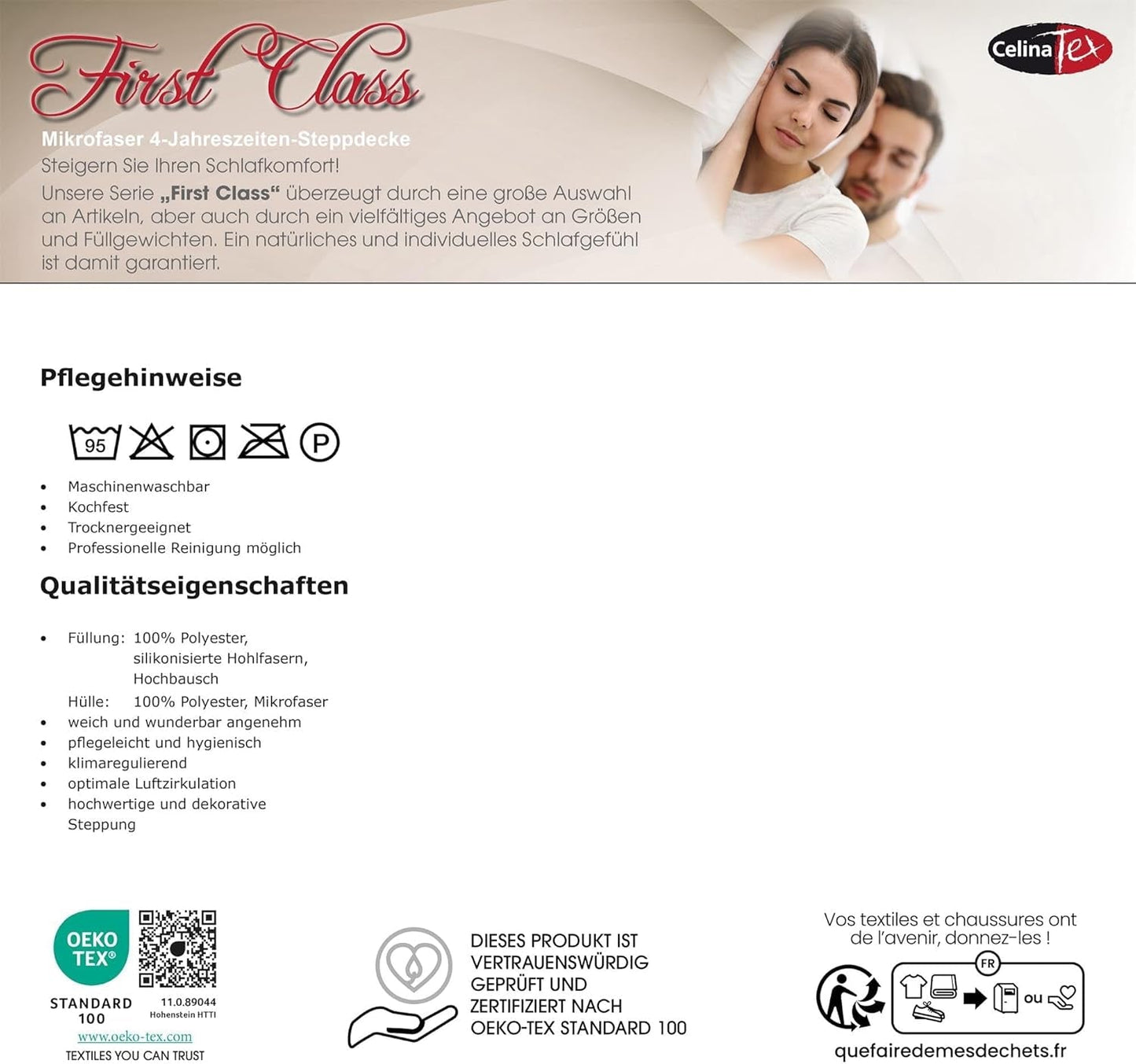 Celinatex First Class 4-Jahreszeiten-Bettdecke 140 x 200 cm Winter Sommer atmungsaktive Bettdecke Bettdecken und Steppdecken Naty Shop