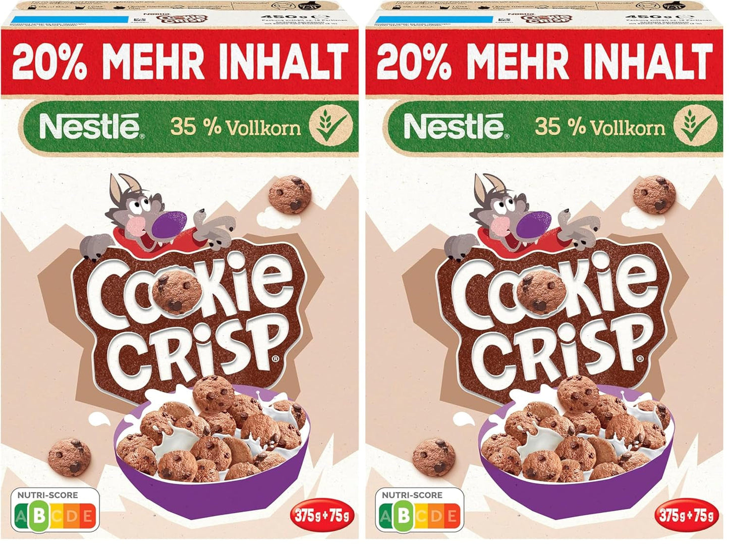 Nestlé Cookie Crisp (+20 %), Vollkorn-Frühstückskeks-Müsli für Kinder, 1er-Pack (1x450g)