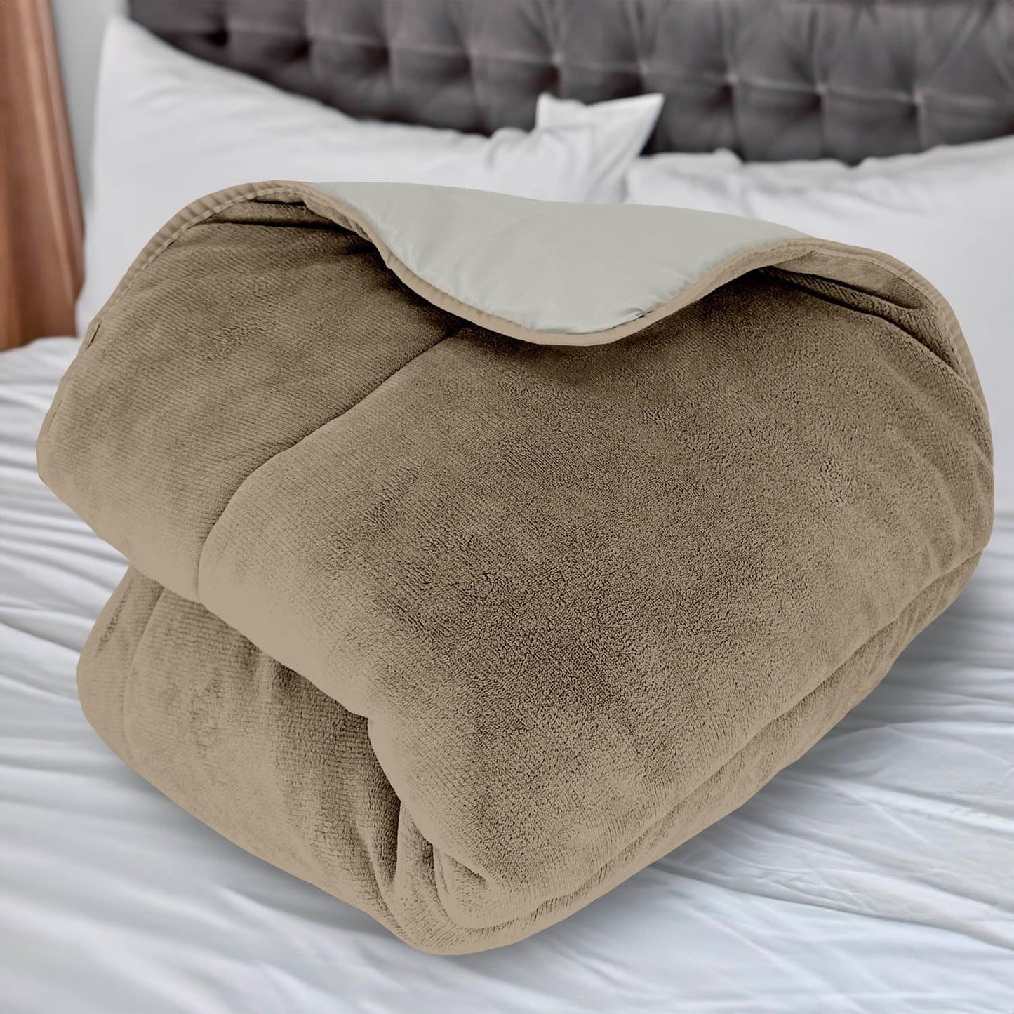 Steppdecke Soleil D'Ocre, wattiert, Mikrofaservlies, 220 x 240 cm, zweifarbig, Elfenbein und Sand Steppdecken und Steppdecken Naty Shop Standardtitel