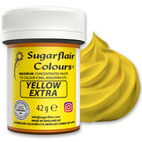 Lebensmittelfarbe Sugarflair Max Concentrated Yellow Extra, hochkonzentrierte Lebensmittelfarbe für Marzipan und Fondant, Pastenfarbe Max Concentrate – 42 g
