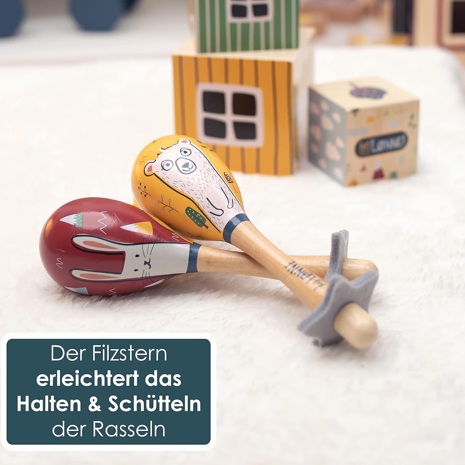 HEJ LØNNE 2er-Set Holzglocken – Maracas für Kinder – Musikinstrument aus Holz zur Förderung von Motorik, Koordination und Sozialverhalten – Holzglocke für Kinder – Kinderspielzeug Toys Bebe Naty Shop
