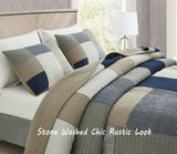 Chezmoi Collection Addy Patchwork-Steppdecken-Set, vorgewaschene Baumwolle, leicht, wendbar, für alle Jahreszeiten, übergroß, 3-teilig, Marineblau, Weiß, Grau, Taupe, karierte Steppdecken und Steppdecken, Naty Shop