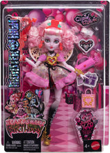 Monster High Scary Sweet Birthday Cupid Asteria Puppe in rosa und rotem Partykleid mit thematischen Accessoires wie Einladung, Ballon, Geschenk und mehr, JBG77