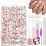 360-teiliges Ballerina-Kunstnägel-Set mit Farbverlauf, rosa-weißer Farbverlauf zum Aufkleben, künstliche Nägel mit 2 Nagelölstiften, mittlere künstliche Nägel im Ombré-Stil für Frauen zum Selbermachen