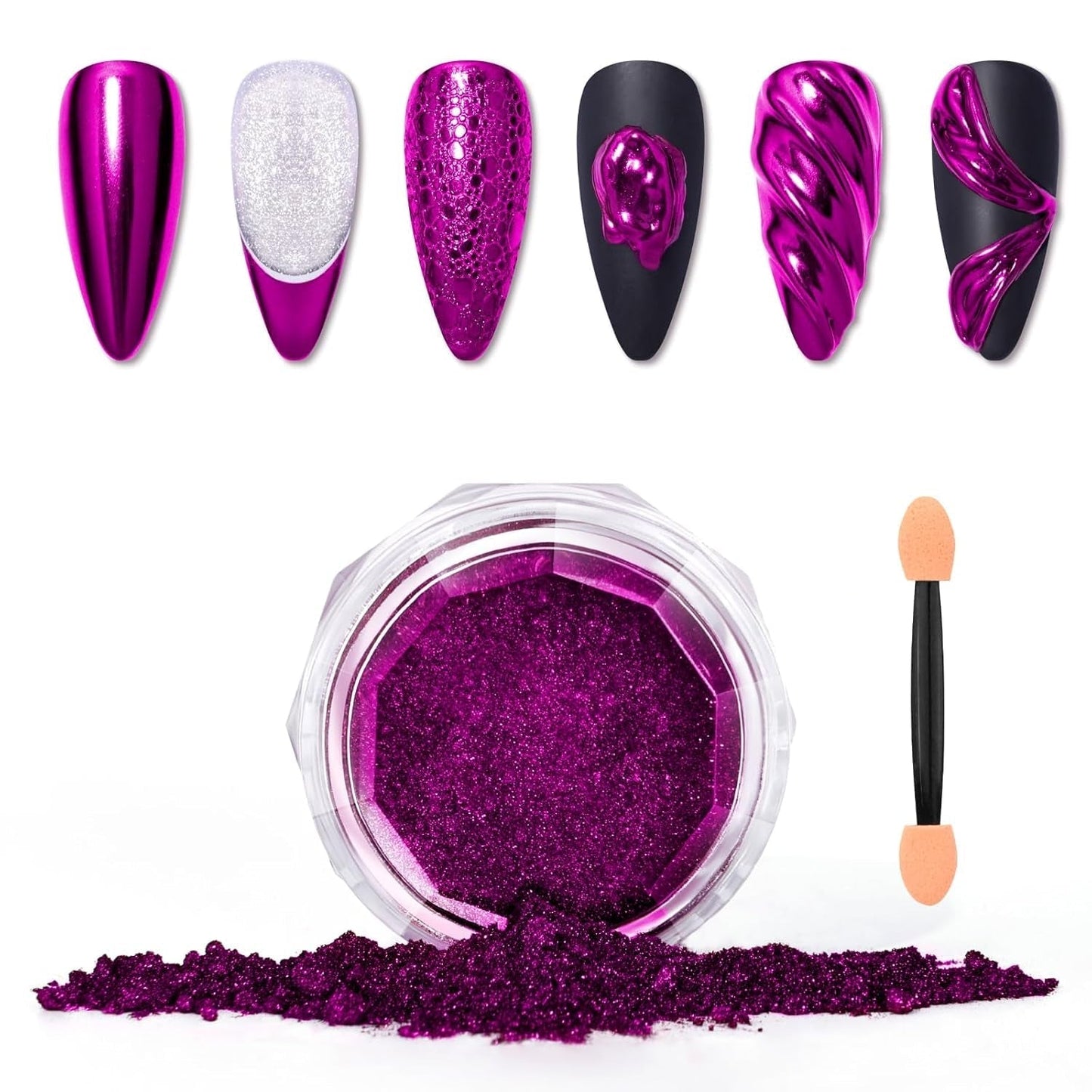 Saviland Chrom-Nagelpulver-Set – rosa Laser-Chrom-Nagelpulver mit Spiegeleffekt, Laser-Nagelkunst, Nagel-Glitzer-Maniküre-Dekorationspulver mit Schwammstäbchen, Nagel-Glitzer-Puder-Nagelstudio