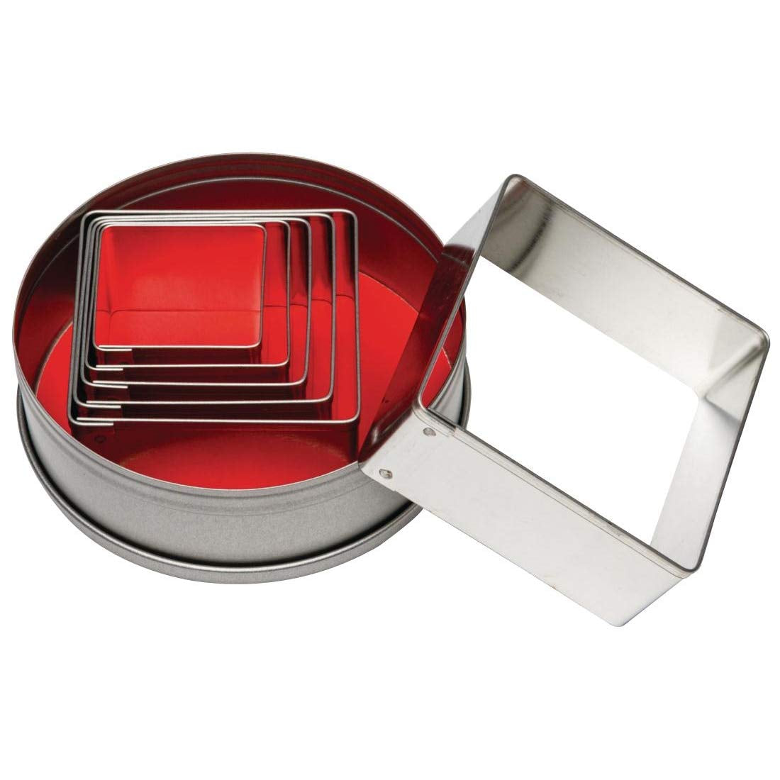 Quadratisches Ausstechformen-Set, glatt (6 Stück), Silber, Größe: 36–70 mm, Material: Weichstahl – Set mit 6 Scones-, Zuckerguss- und Keksausstechern, Größen: 36, 44, 48, 55, 60 und 70 mm, E017