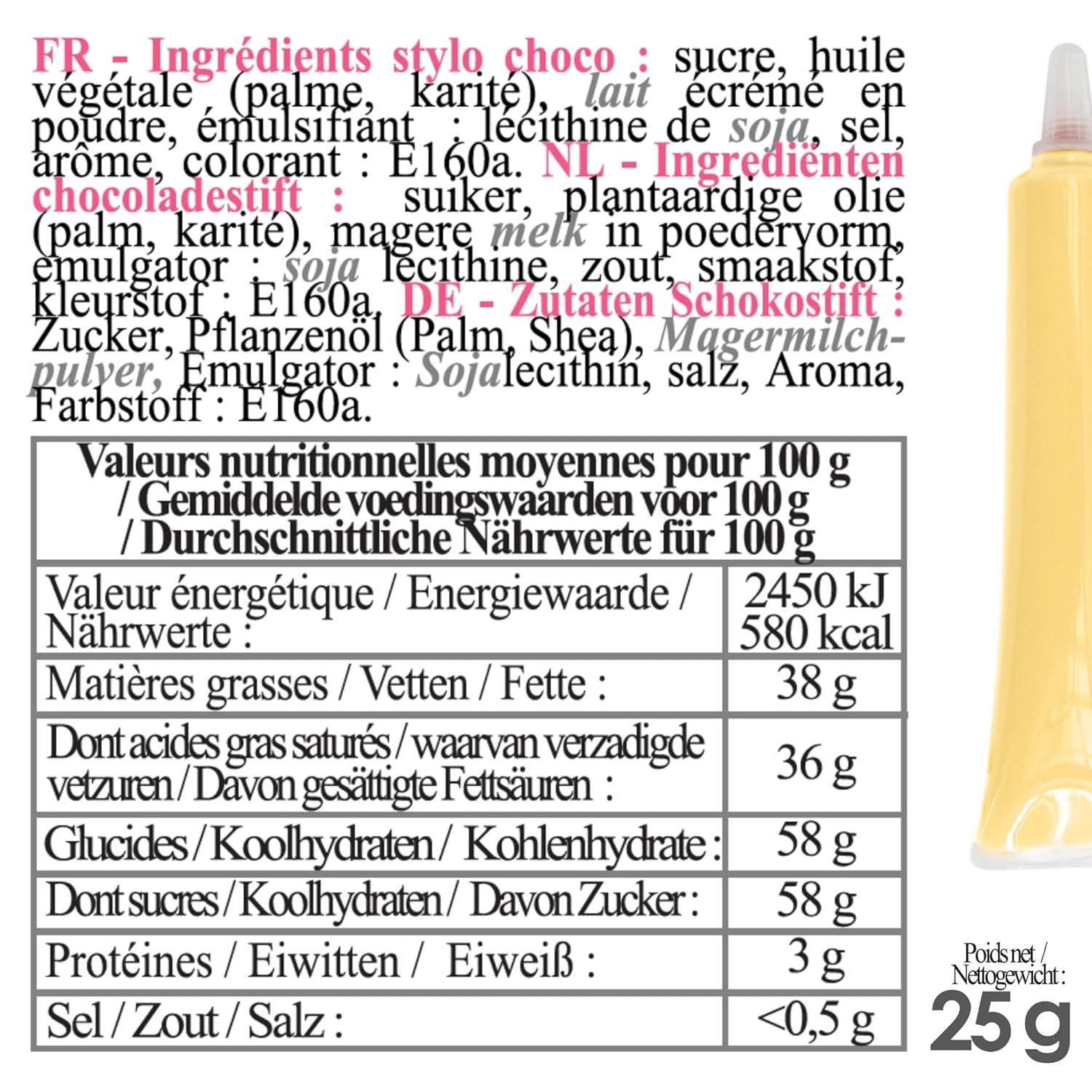 Scrapcooking – Pastellgelber Zuckerstift – gelber Schreibzucker 25 g – dekorativer essbarer Zuckerstift – Schreiben und Zeichnen – Beschriften von Fondant, Zuckerguss, Kuchen – 6804