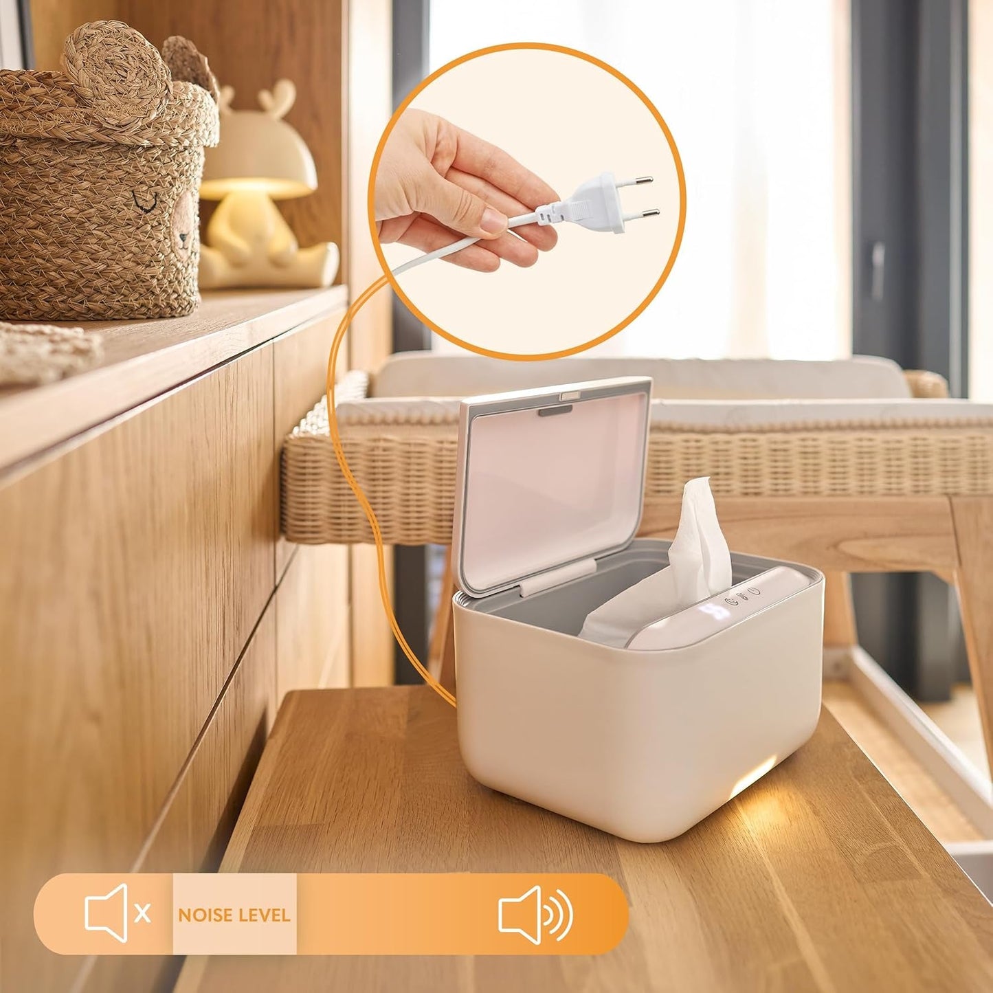 Lionelo BABYBLISS 20W Wärmer für Feuchttücher und kleine Handtücher, 20W für Babys, integriertes Nachtlicht, 3 Heizstufen, Touchpanel, hält die Tücher feucht