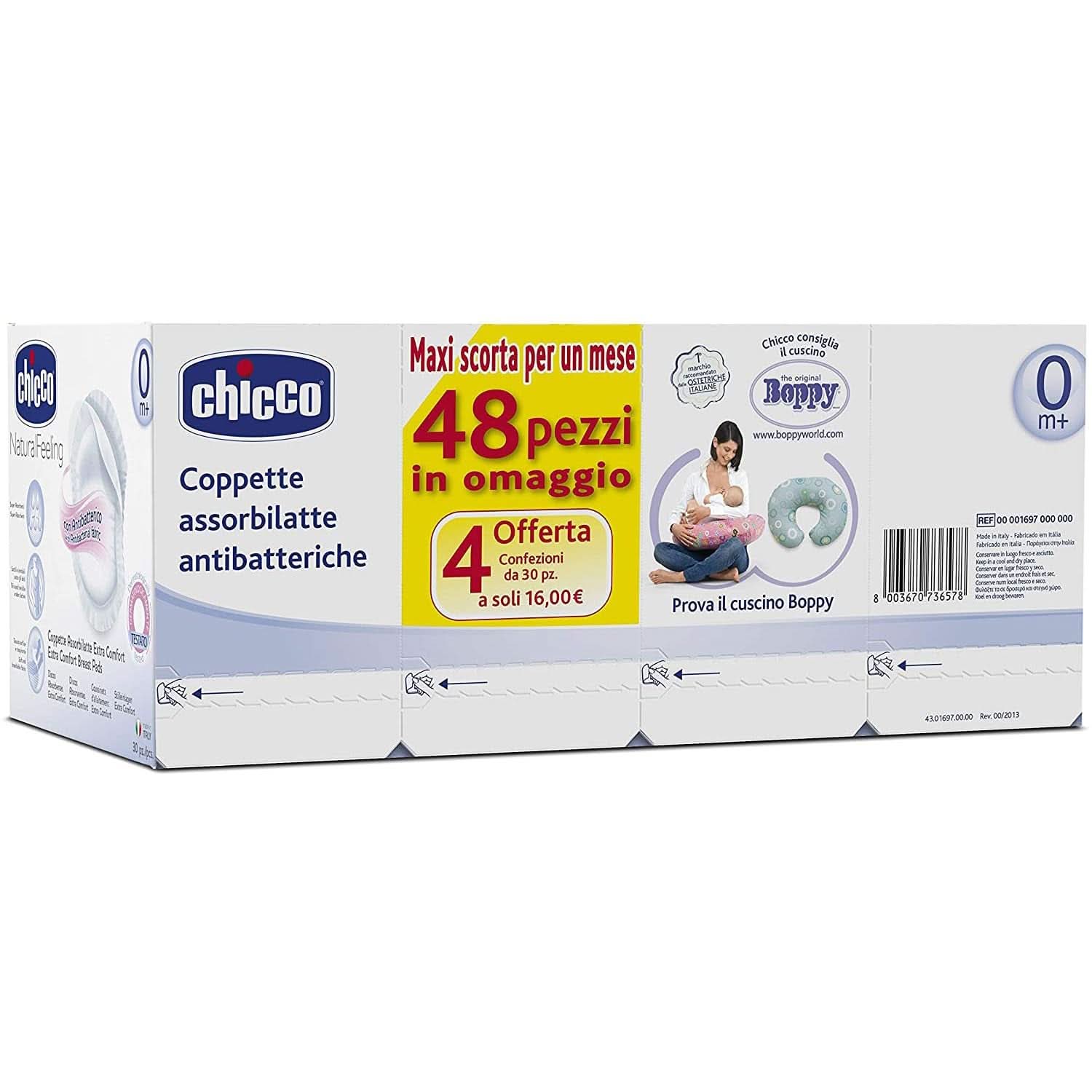 Chicco Schutzeinlagen für Brustwarzen, antibakteriell, 4 Wochen, 120 Stück Zubehör Essen und Stillen Bebe Naty Shop