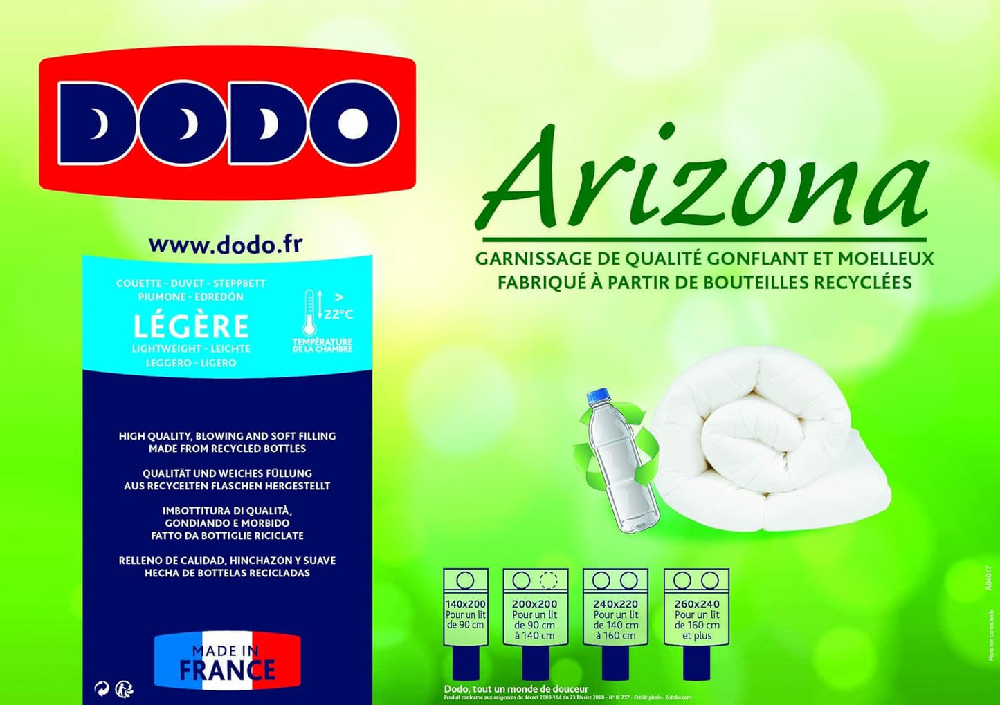 DODO Couette Bettdecke Arizona, leicht, Polyester, weiß, 140/200 Bettdecken und Steppdecken Naty Shop