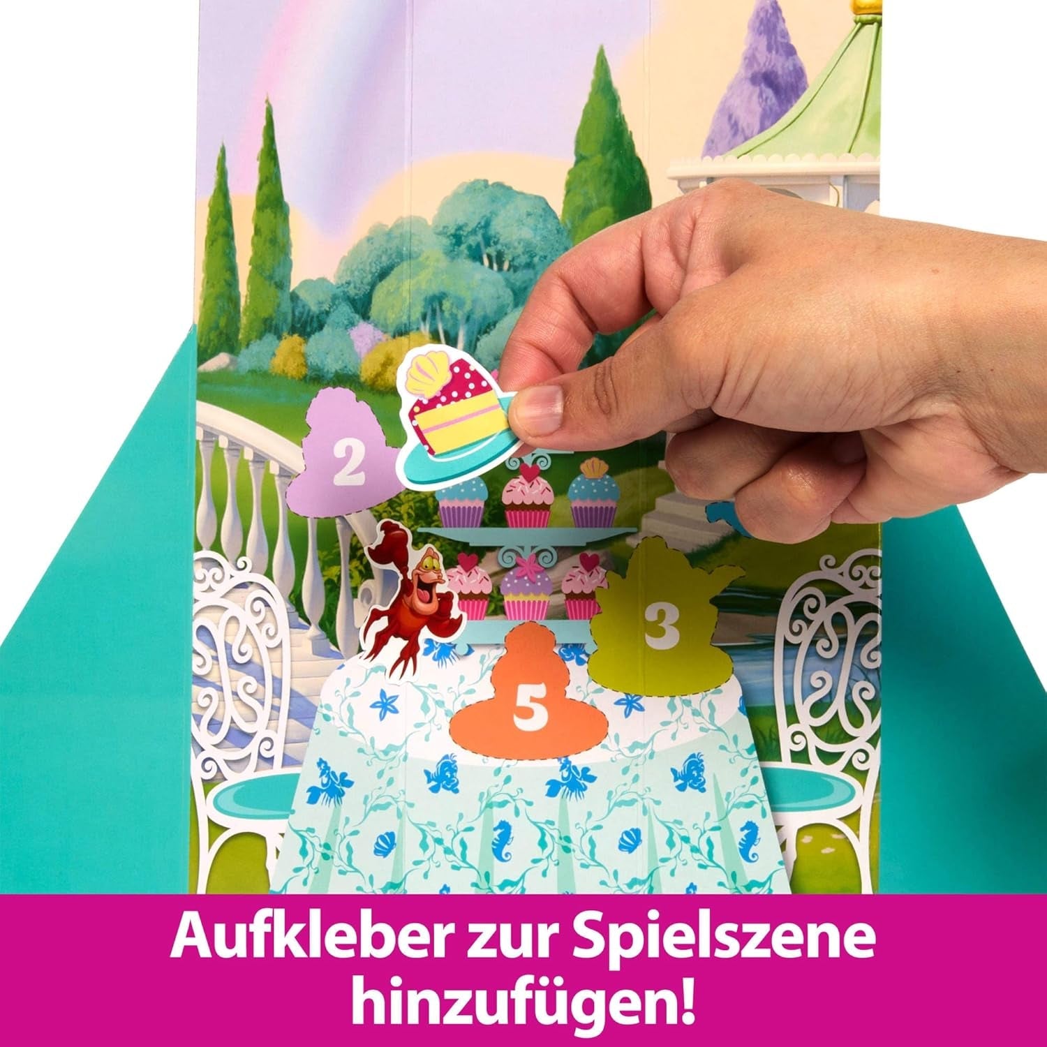 Mattel Disney Princess Ariel Spin & Reveal Modepuppen-Set mit 11 Überraschungen, darunter 5 Zubehörteile, 5 Aufkleber und eine vom Film HTV88 inspirierte Spielszene