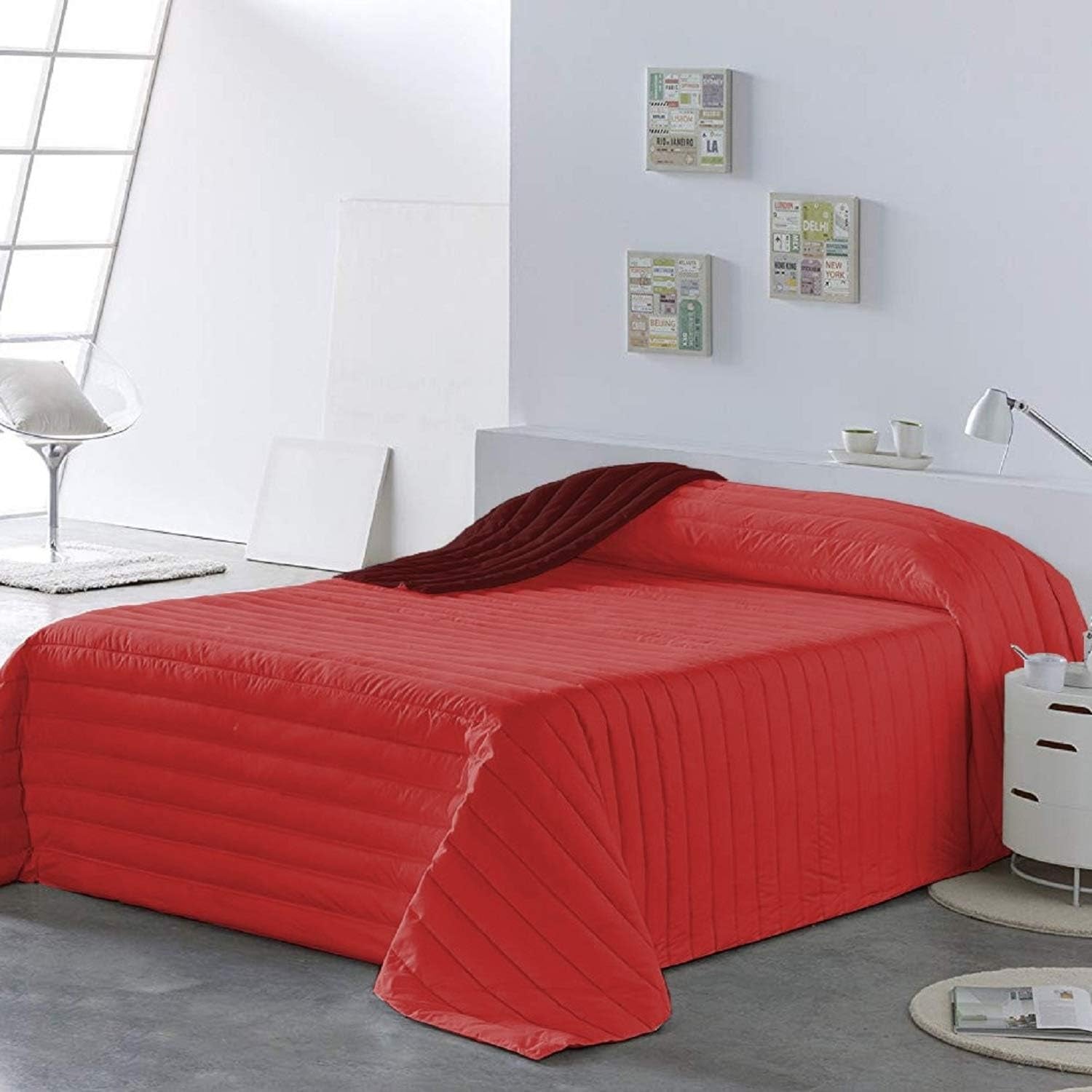 PETTI Artigiani Italiani – Einzelbettbezug, doppelseitige Bettdecke, Federkerndecke, Mitternachtsblau, Weiß, 100 % Made in Italy. Steppdecken und Steppdecken Naty Shop Bordeaux Bettgröße 100 (170 x 260 cm)