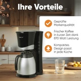 Clatronic® Kaffeemaschine mit Thermoskanne | für 8-10 Tassen Kaffee | ohne Temperaturverlust | Kaffeemaschine mit Filter | 1 Liter | Espresso | Filterkaffeemaschine mit Thermoskanne | KA 3327 schwarz