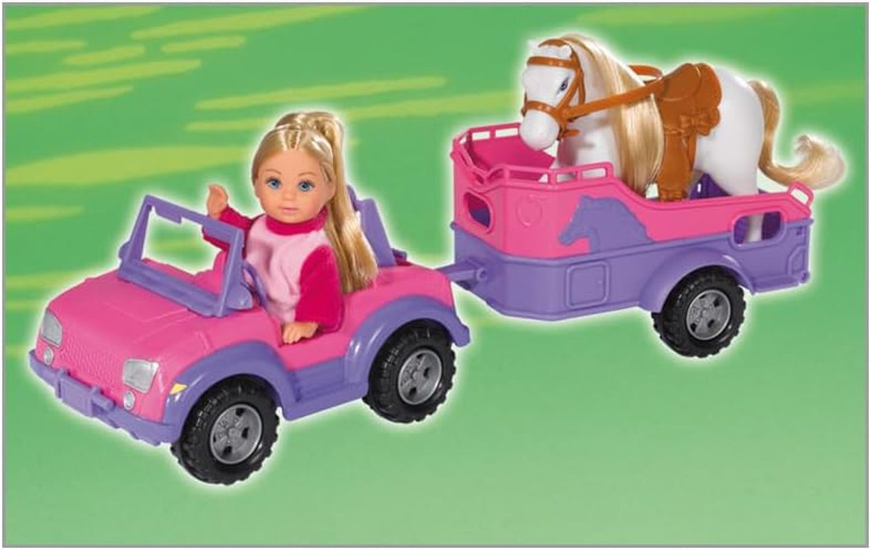 Simba 105737460 – Evi Love Evi Pferdeanhänger mit rosa Jeep, lila Pferd und Pony-Anhänger, Ankleidepuppe, 12 cm, für Kinder ab 3 Jahren. Puppen Naty Shop